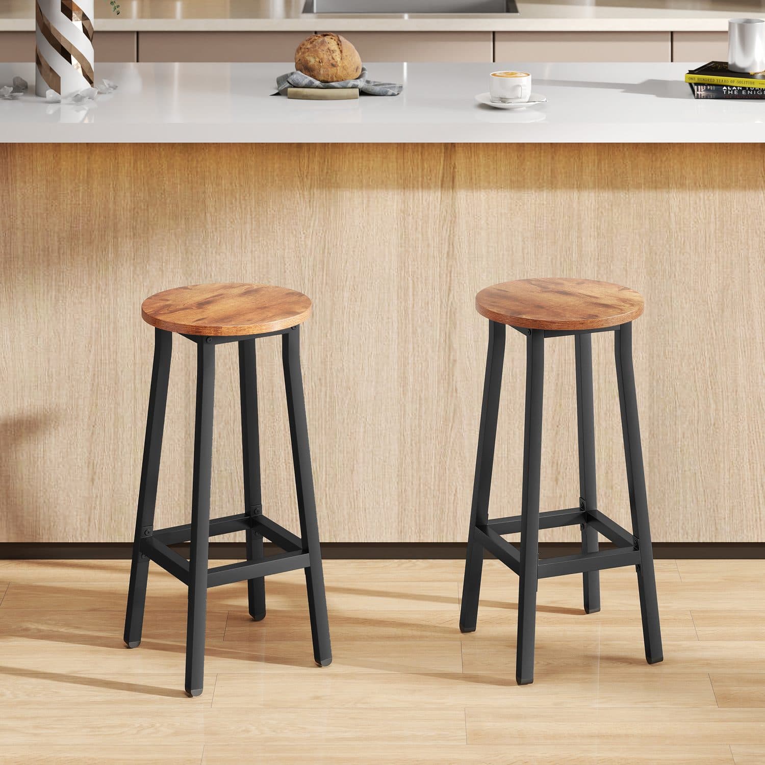 Set of 2 Rustic Brown Bar Stools - image 3