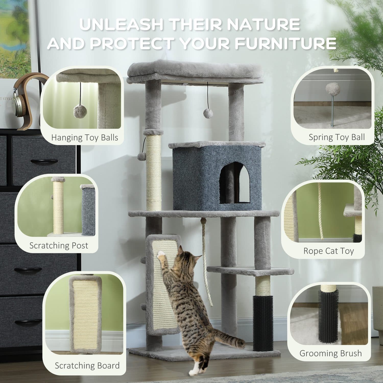 132cm Cat Tree with Cat House and Jumping Platform - image 3