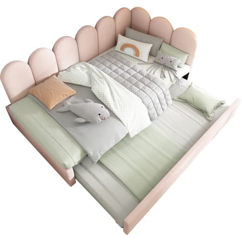 Upholstered Daybed in Pink Velvet with Pull-Out Guest Bed - image 7