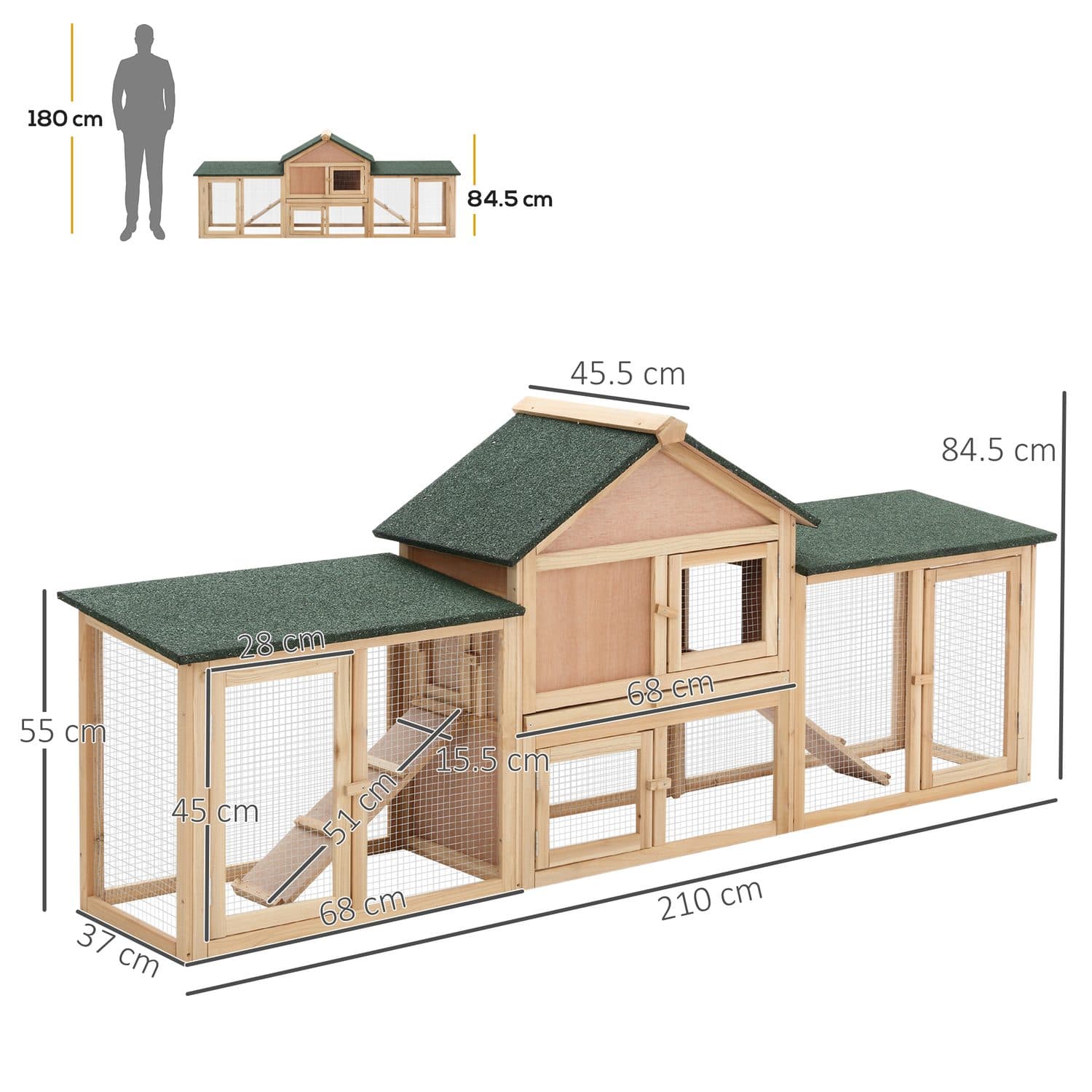 PawHut Large 2 Storey Rabbit Hutch with Run - image 1