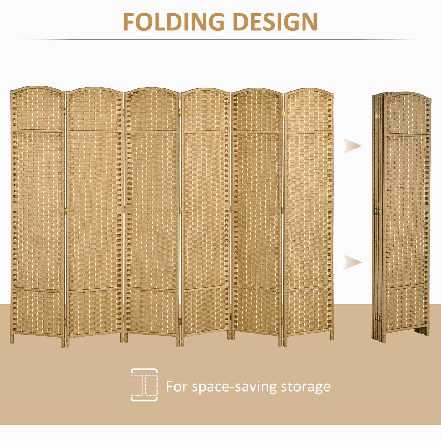 Six-Panel Woven Room Divider with Arched Tops, 240 x 170cm - image 5