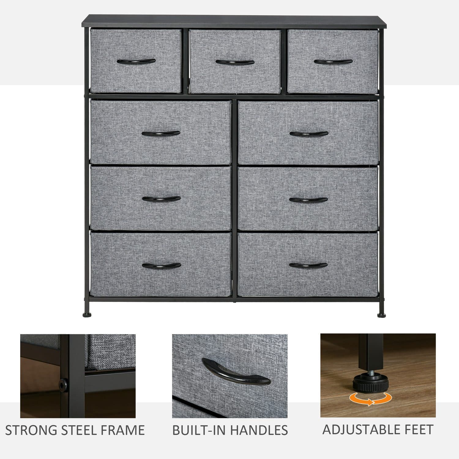 Grey 9-Drawer Dresser - image 1