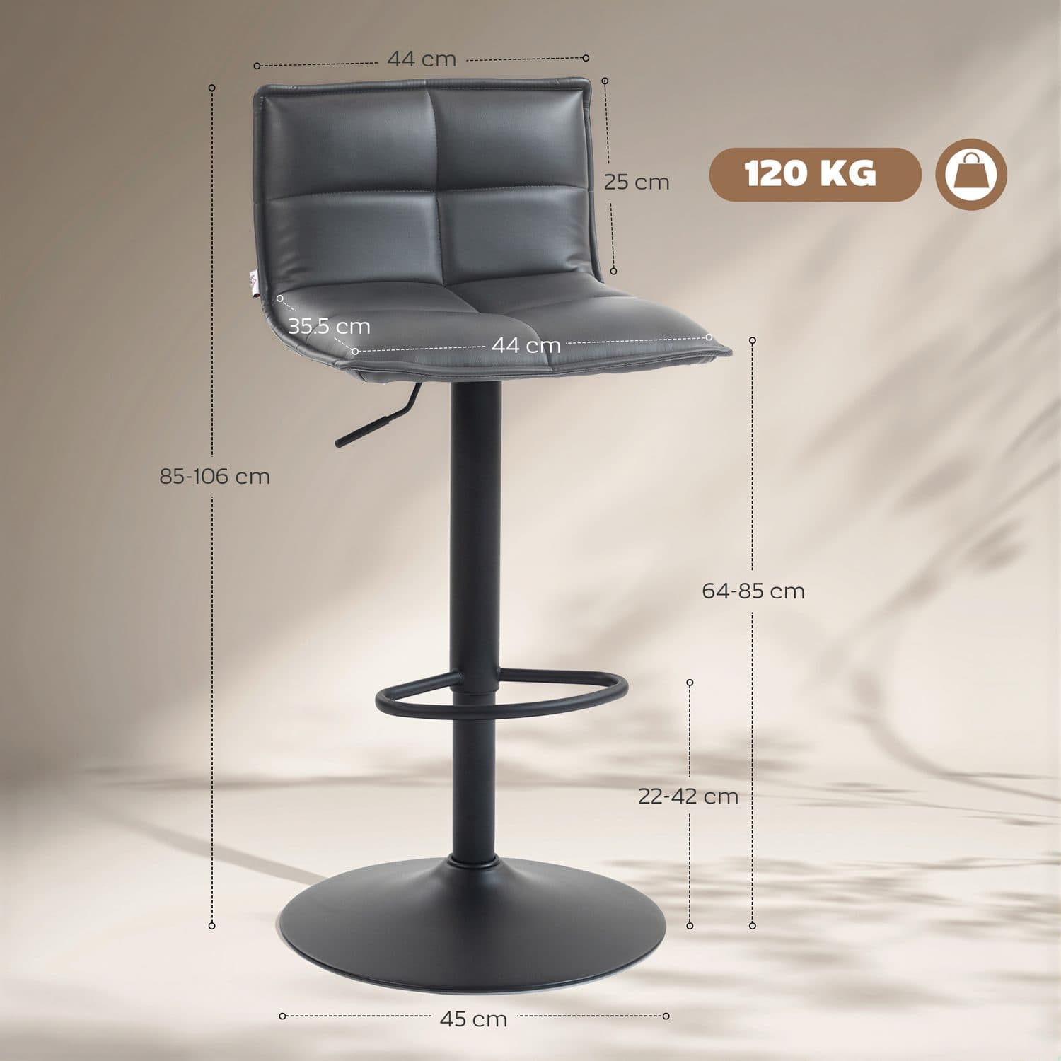 Modern Dark Grey Swivel Bar Stools - image 5
