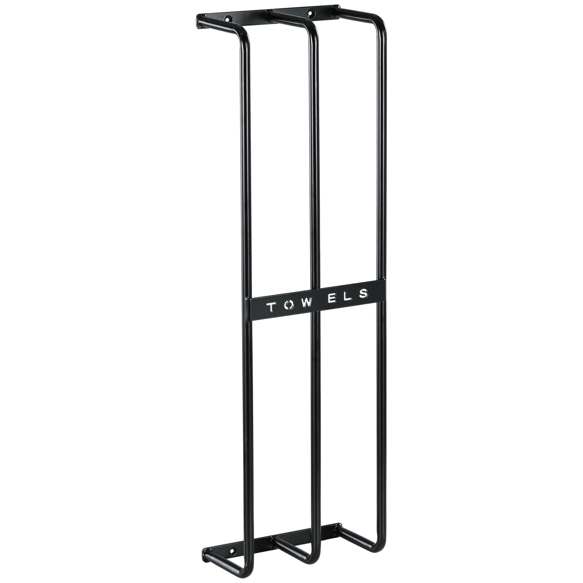 Wall-Mounted Black Metal Rack That Holds Six Full-Size Towels - Black