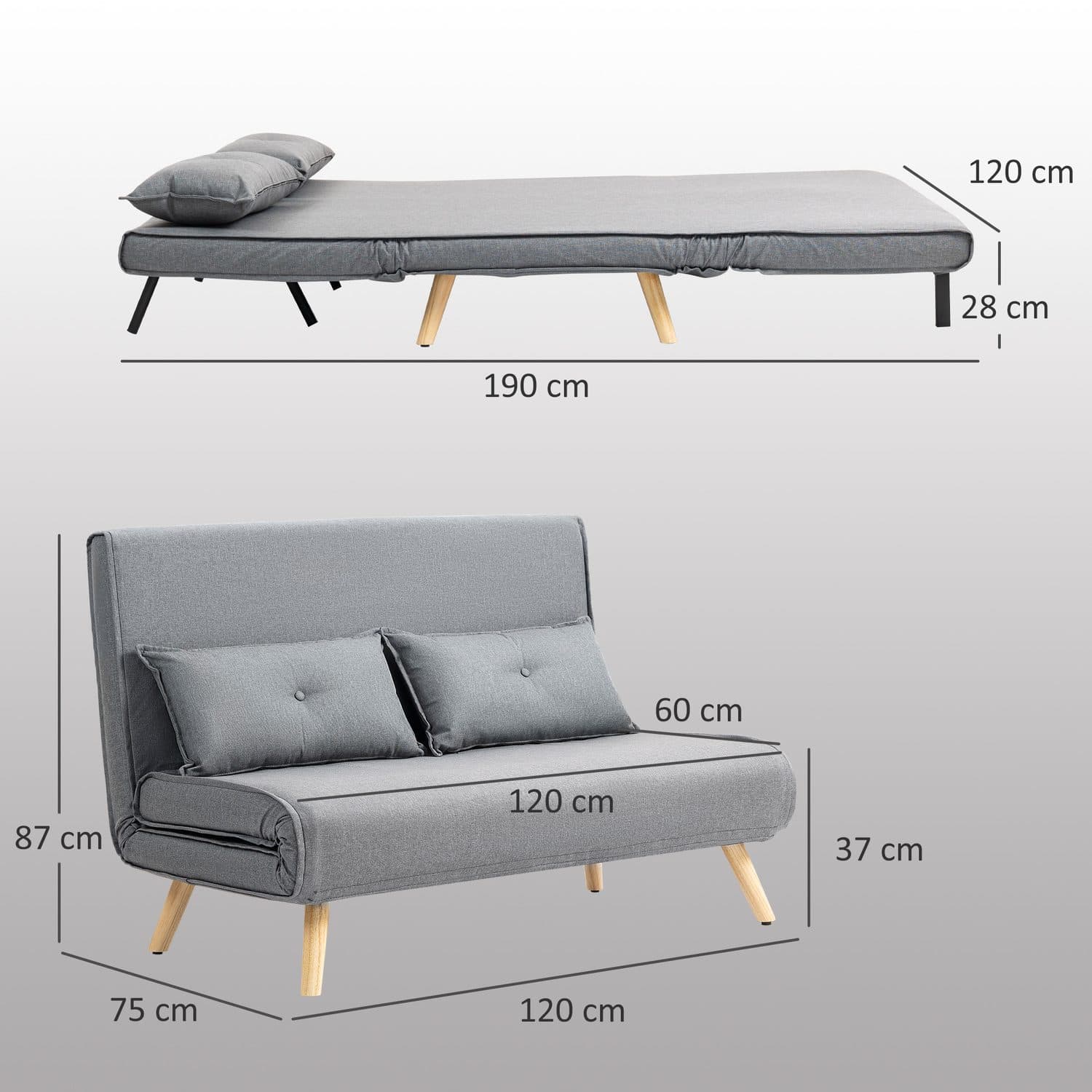 Grey Linen-Look Sofa Bed - image 4