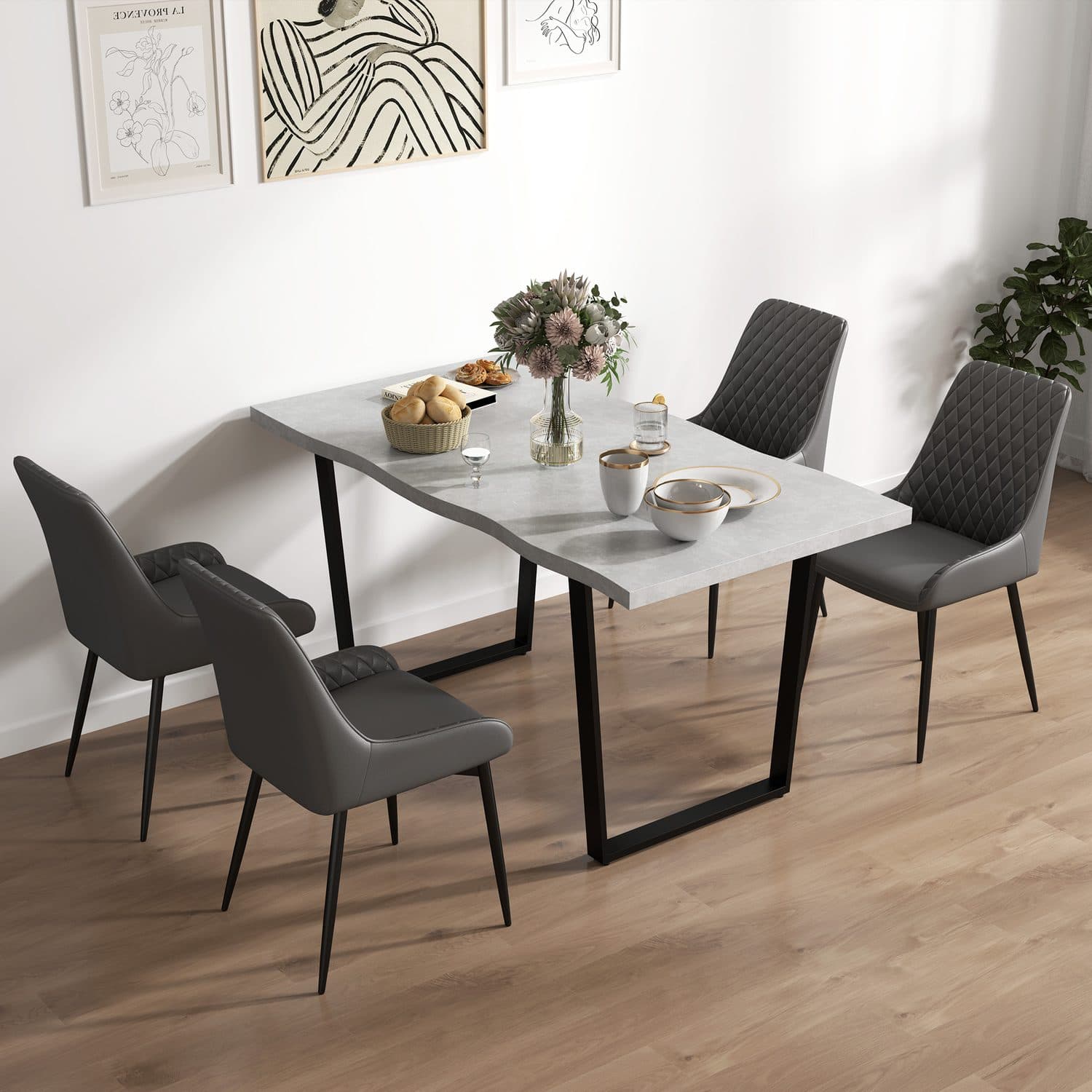 Grey Quilted Leather Chairs - image 4