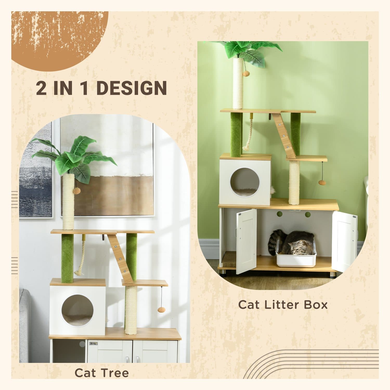 PawHut 2-in-1 Hidden Cat Litter Box & Cat Tree - image 3