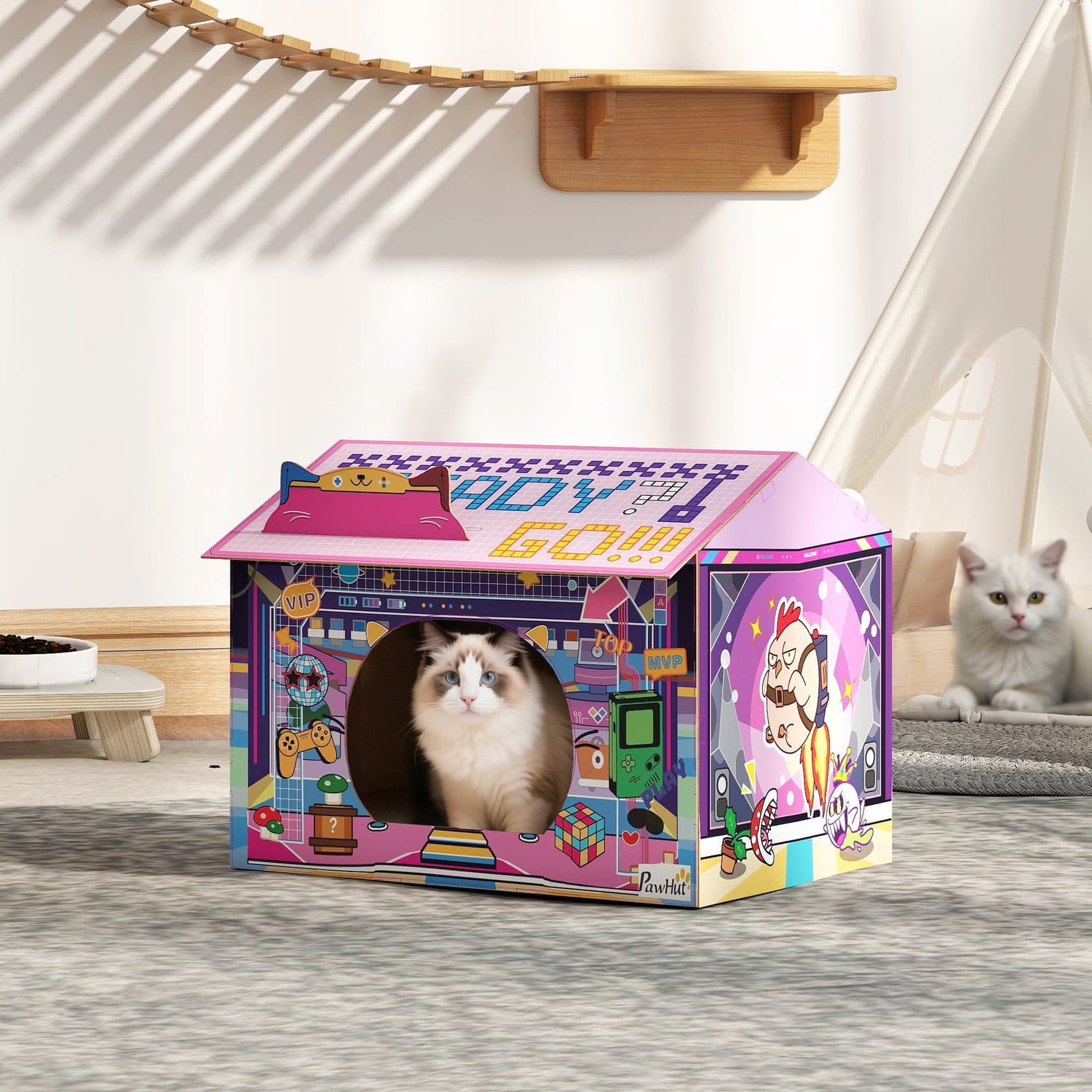 PawHut Gaming Style Cardboard Cat House With Scratching Board - image 5