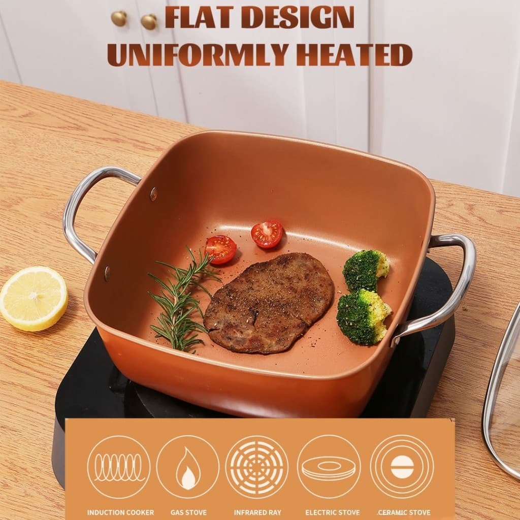 Square Copper Chip Pan with Frying Basket, Steamer Rack and Lid - image 5