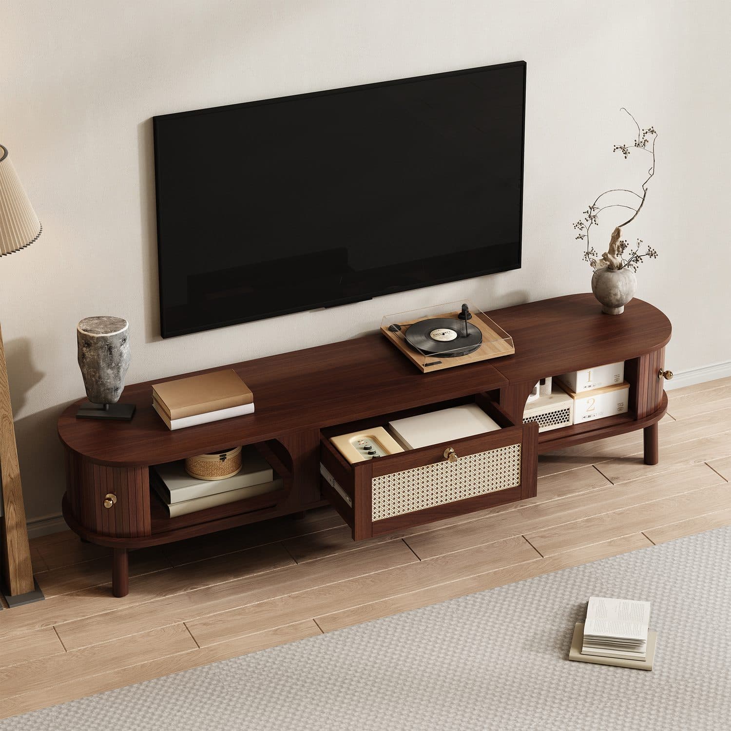 Walnut Rattan TV Unit - image 3
