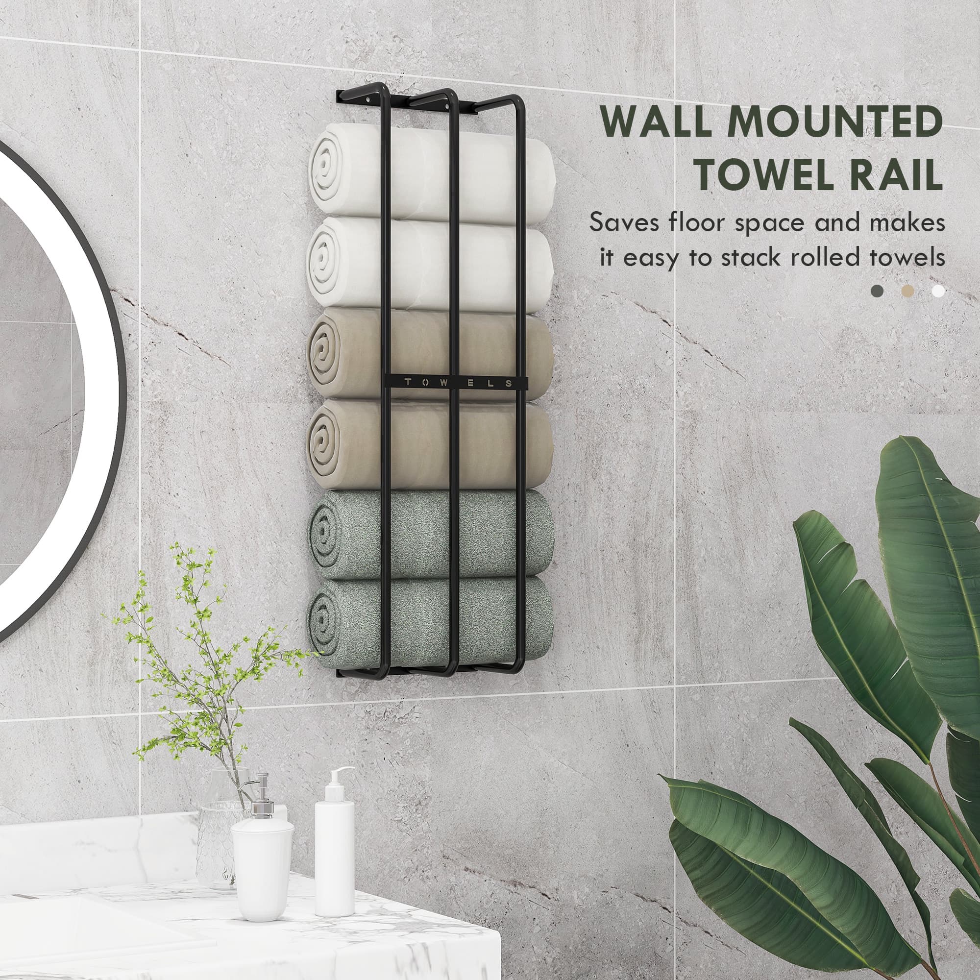 Wall-Mounted Black Metal Rack That Holds Six Full-Size Towels - image 3