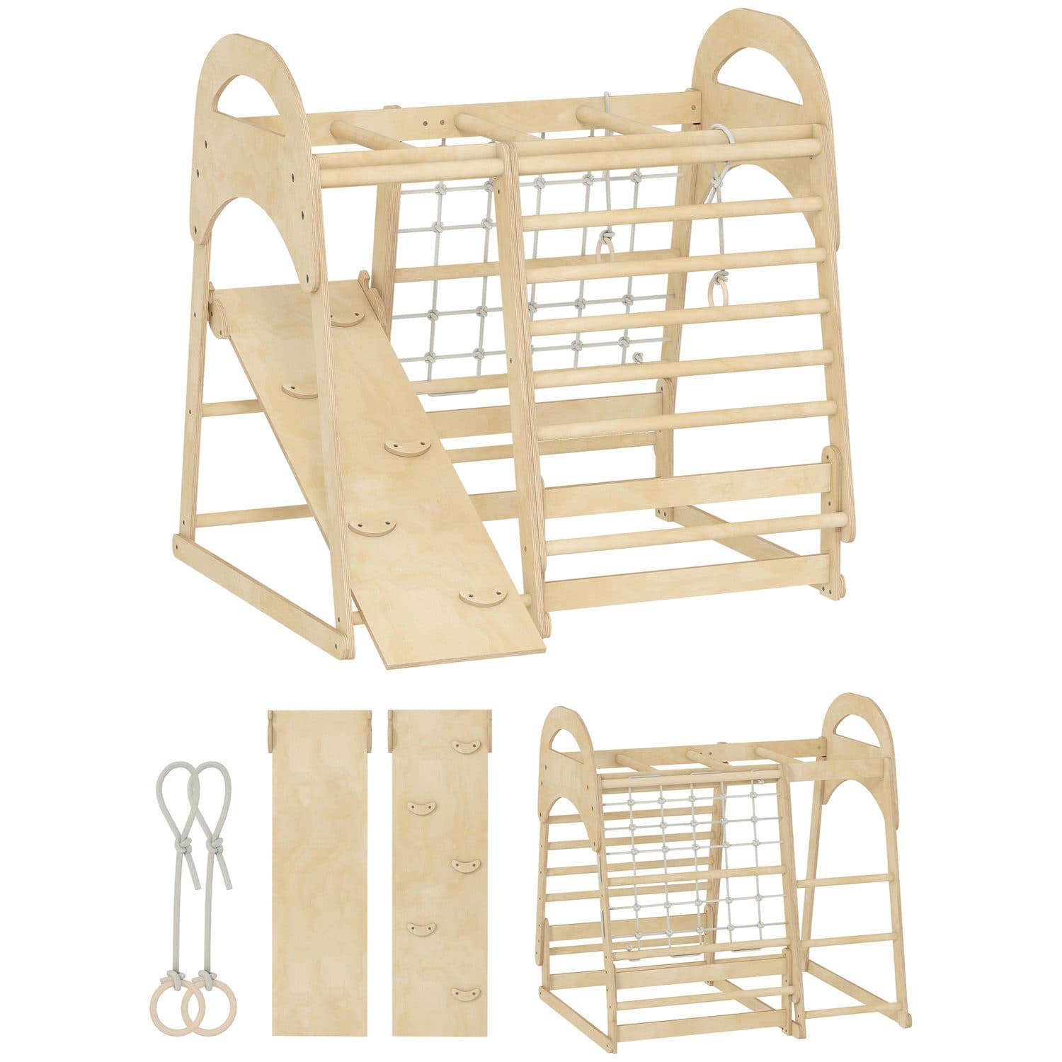 Indoor Kids Climbing Frame With Slide, Net and Monkey Bars