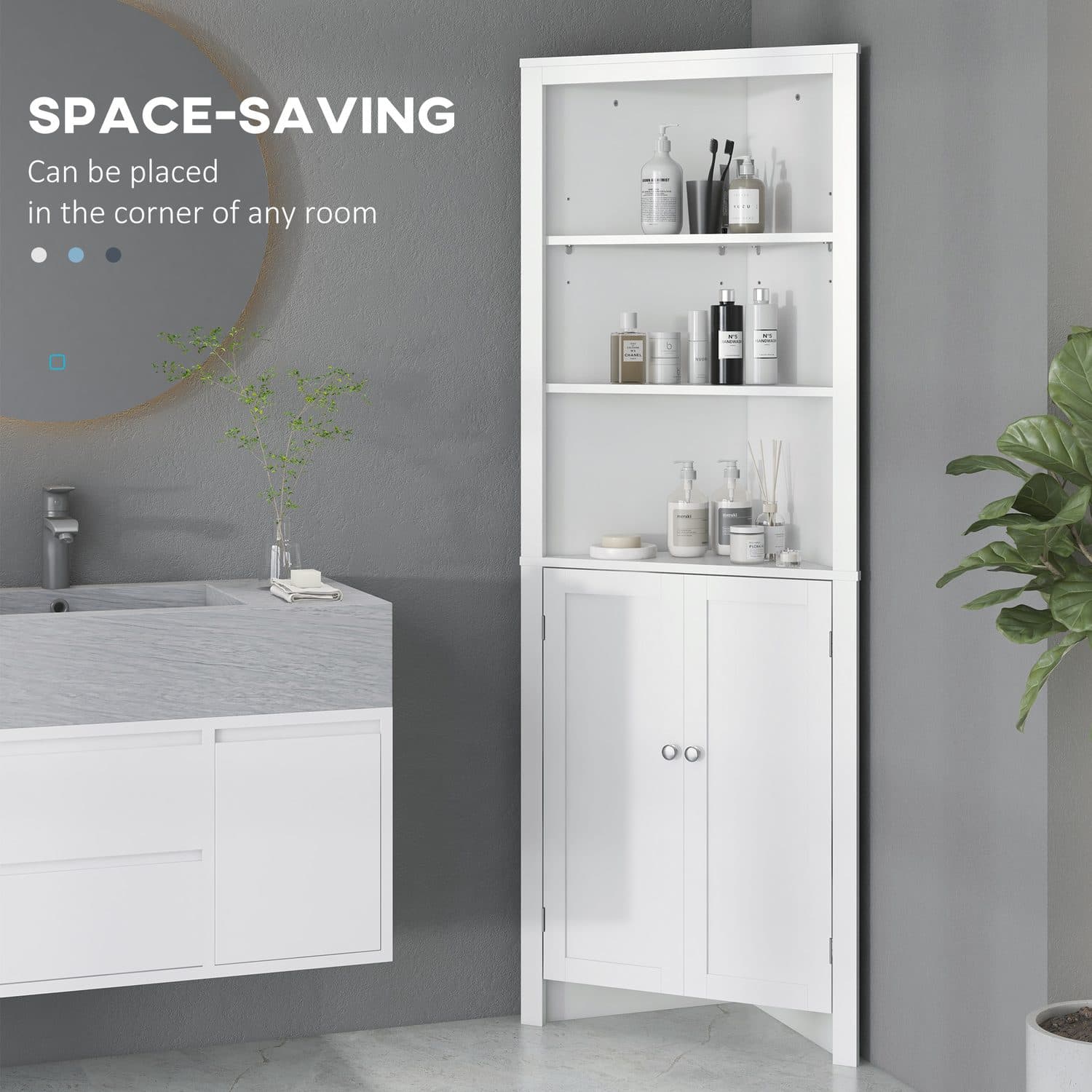 White Corner Bathroom Cabinet - image 2