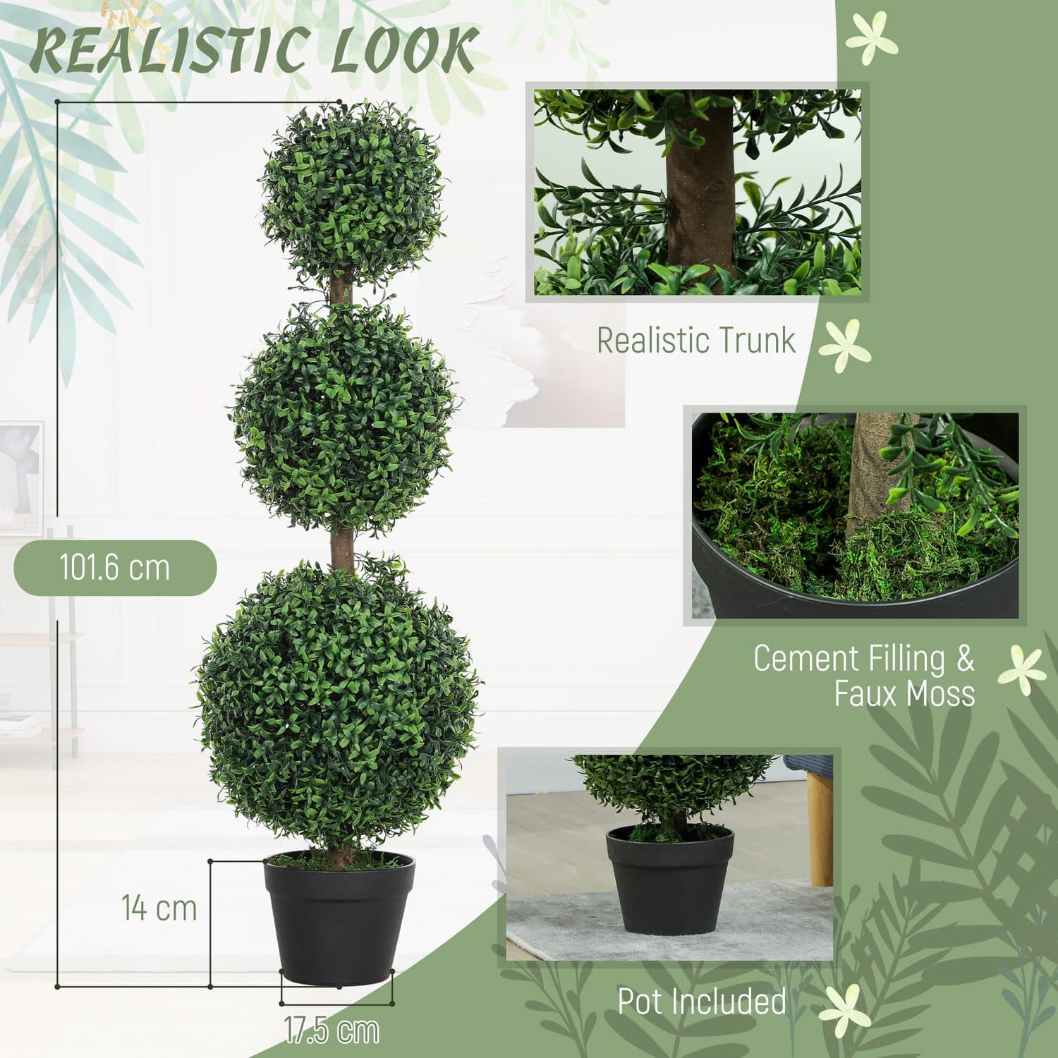 100cm Artificial Boxwood Topiary Trees - image 3