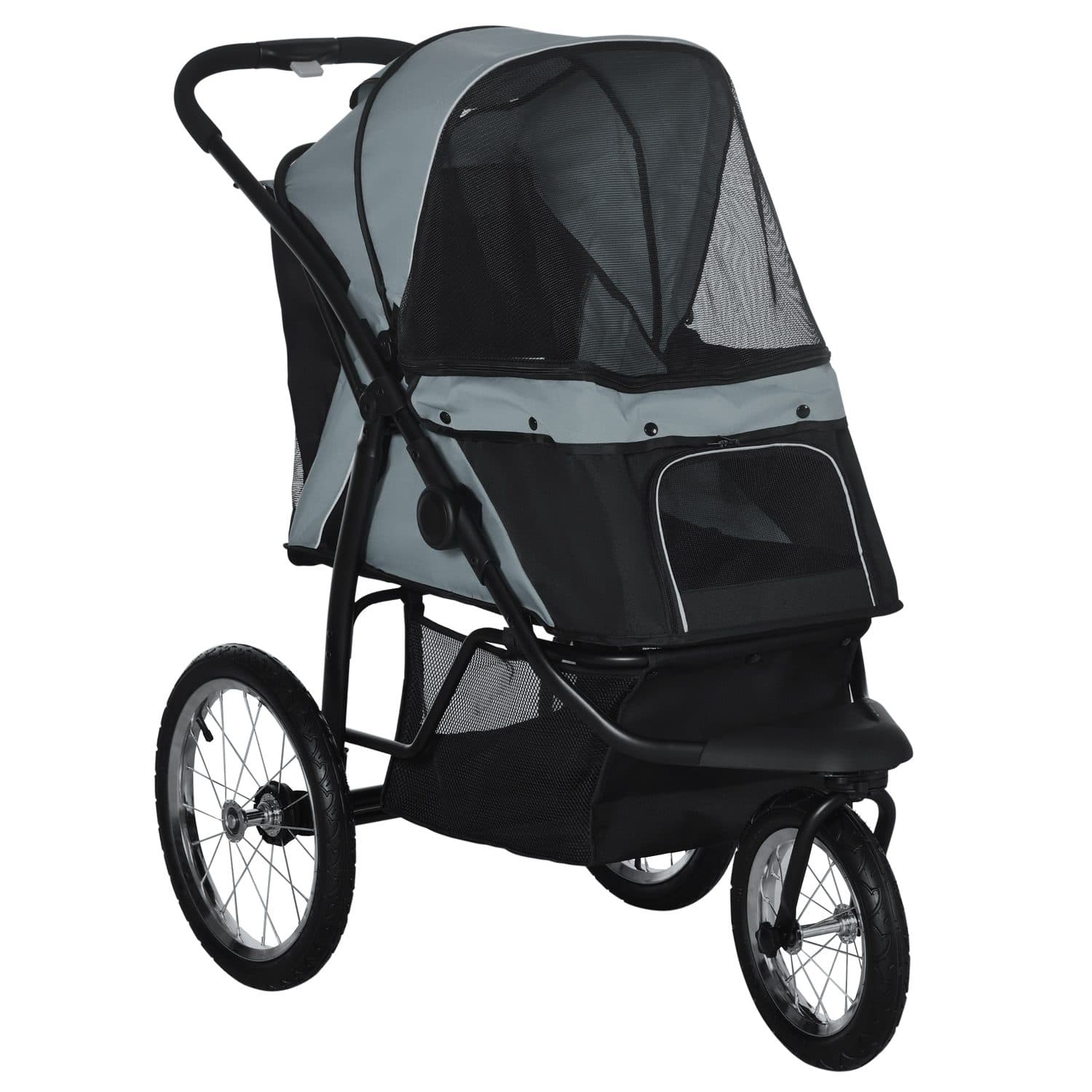 Foldable Three-Wheel Pet Stroller - Grey