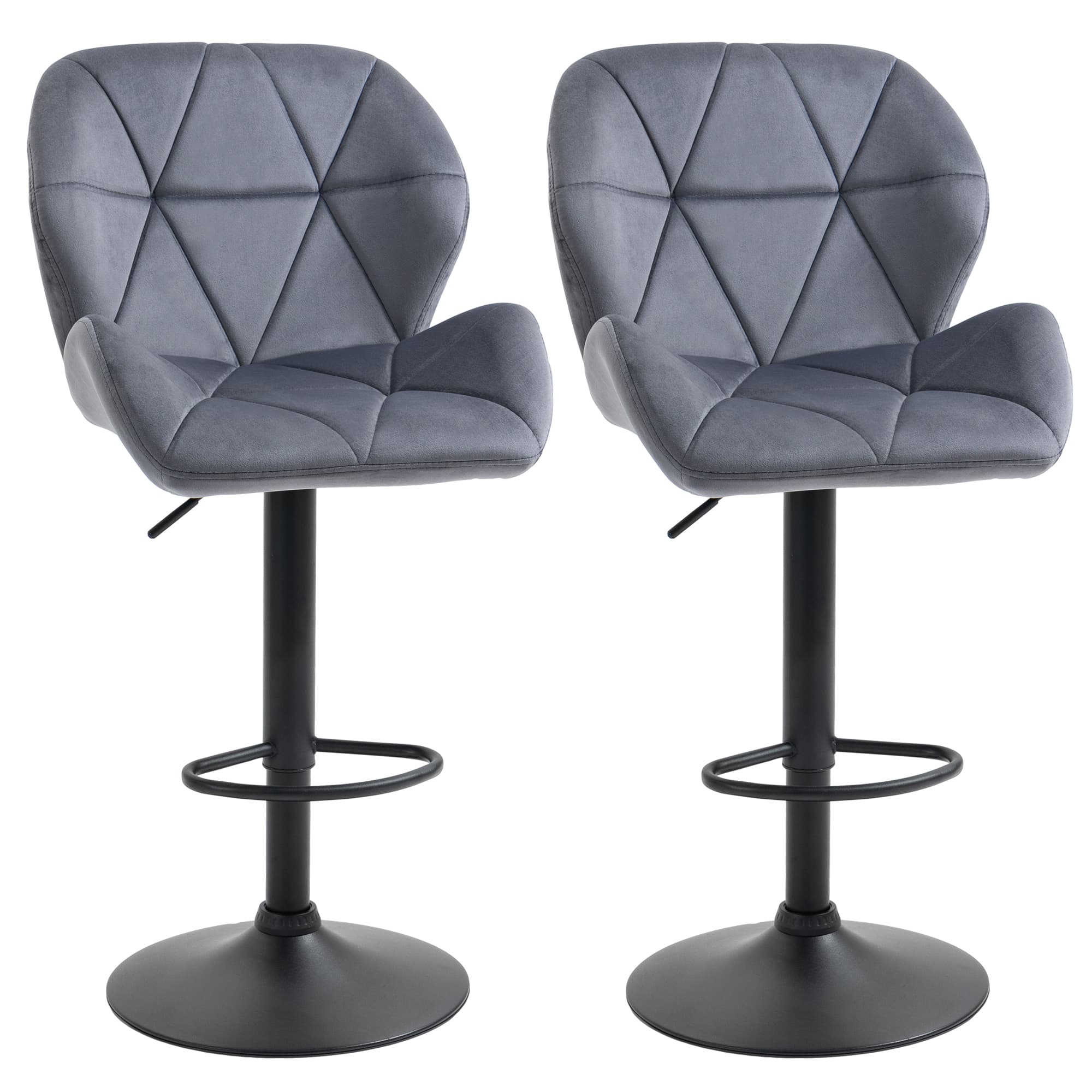 Dark Grey Velvet Adjustable Bar Stools