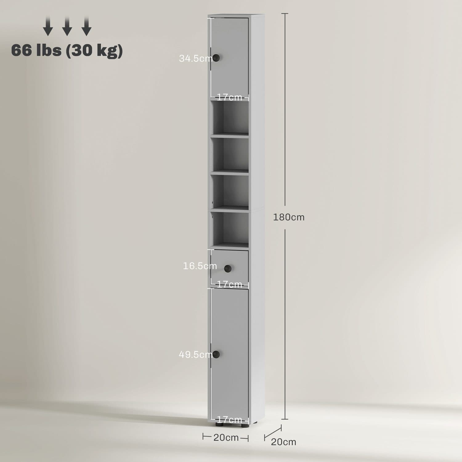 Kleankin 180cm Slim Grey Bathroom Cabinet - image 1