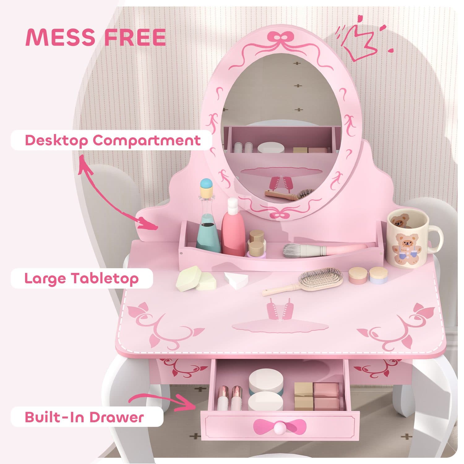 Pink Kids Vanity Set & Stool - image 3