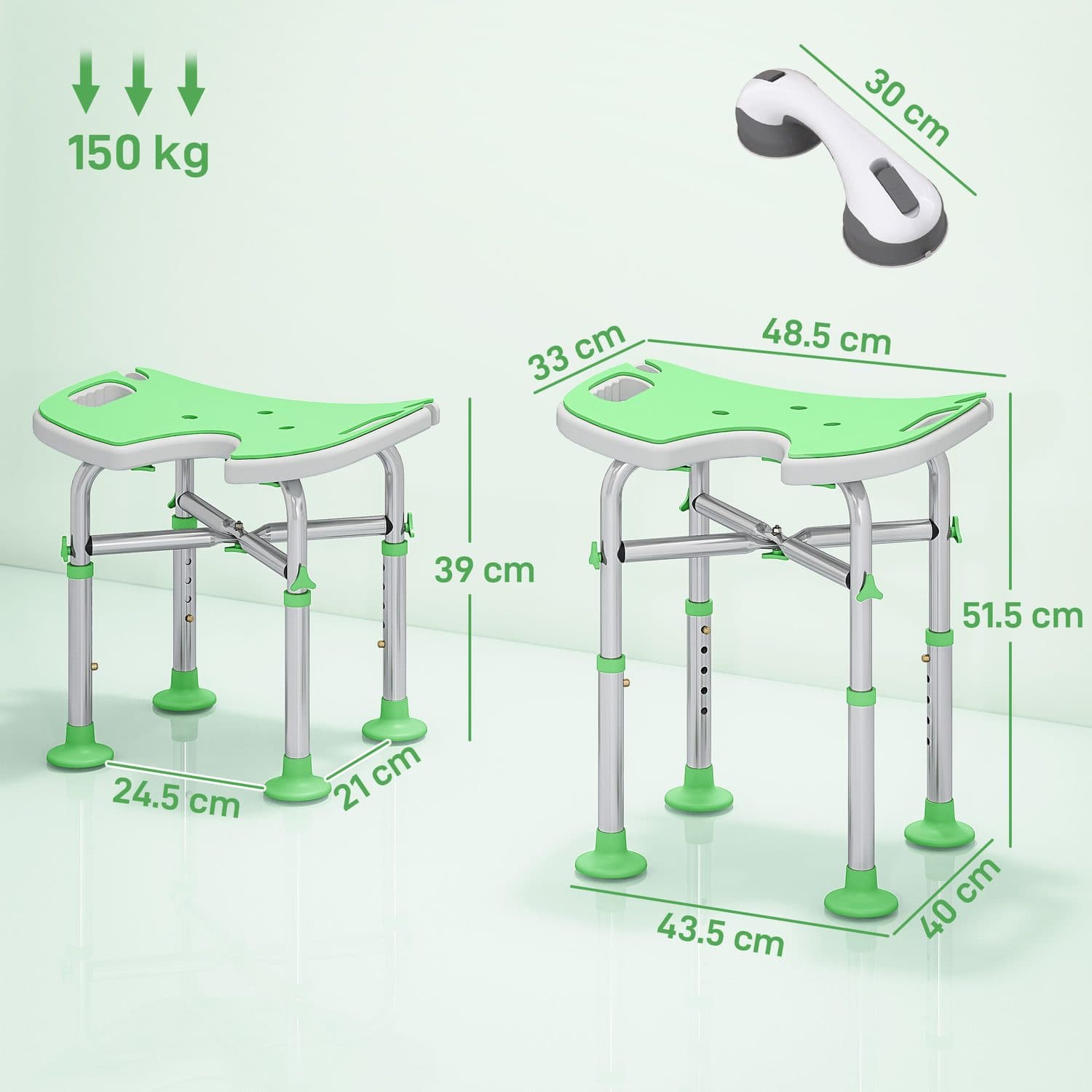 Green Adjustable Shower Stool with U-Shaped Seat - image 1