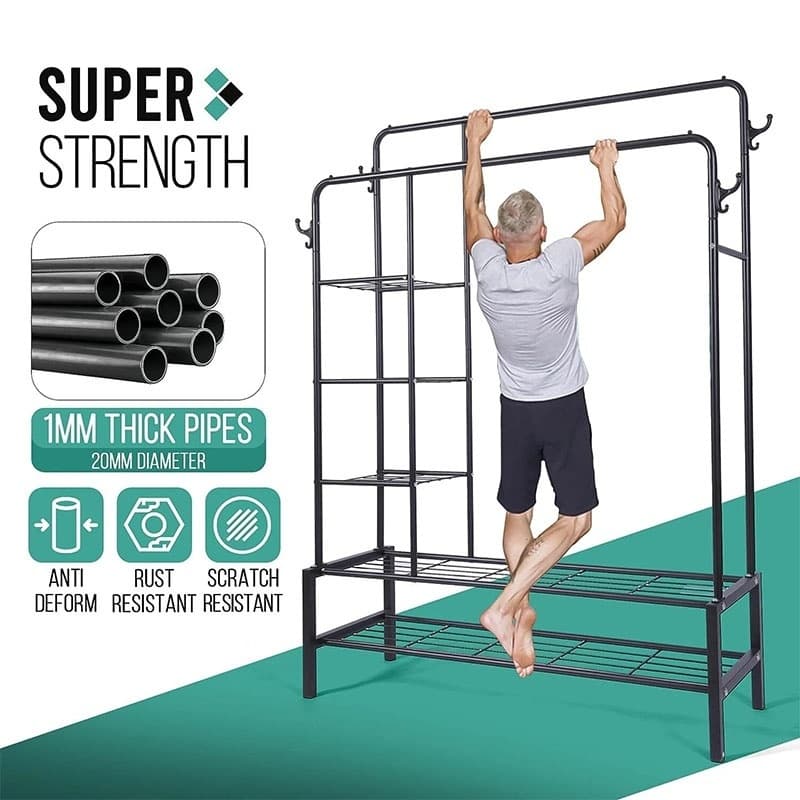 Free-Standing Clothes Rail with Storage Shelves and Shoe Rack - image 3