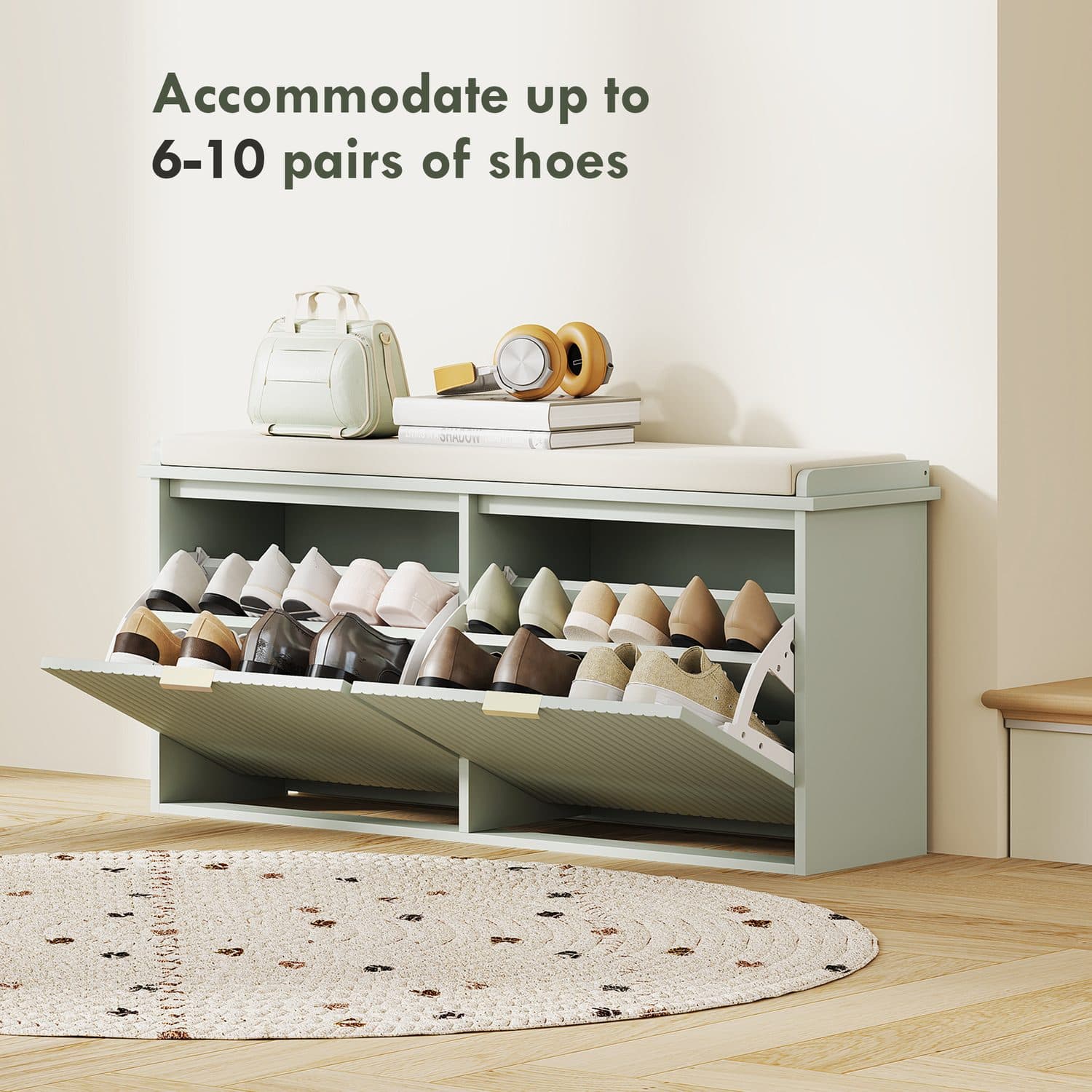 Green Cushioned Shoe Bench for Effortless Hallway Storage - image 4