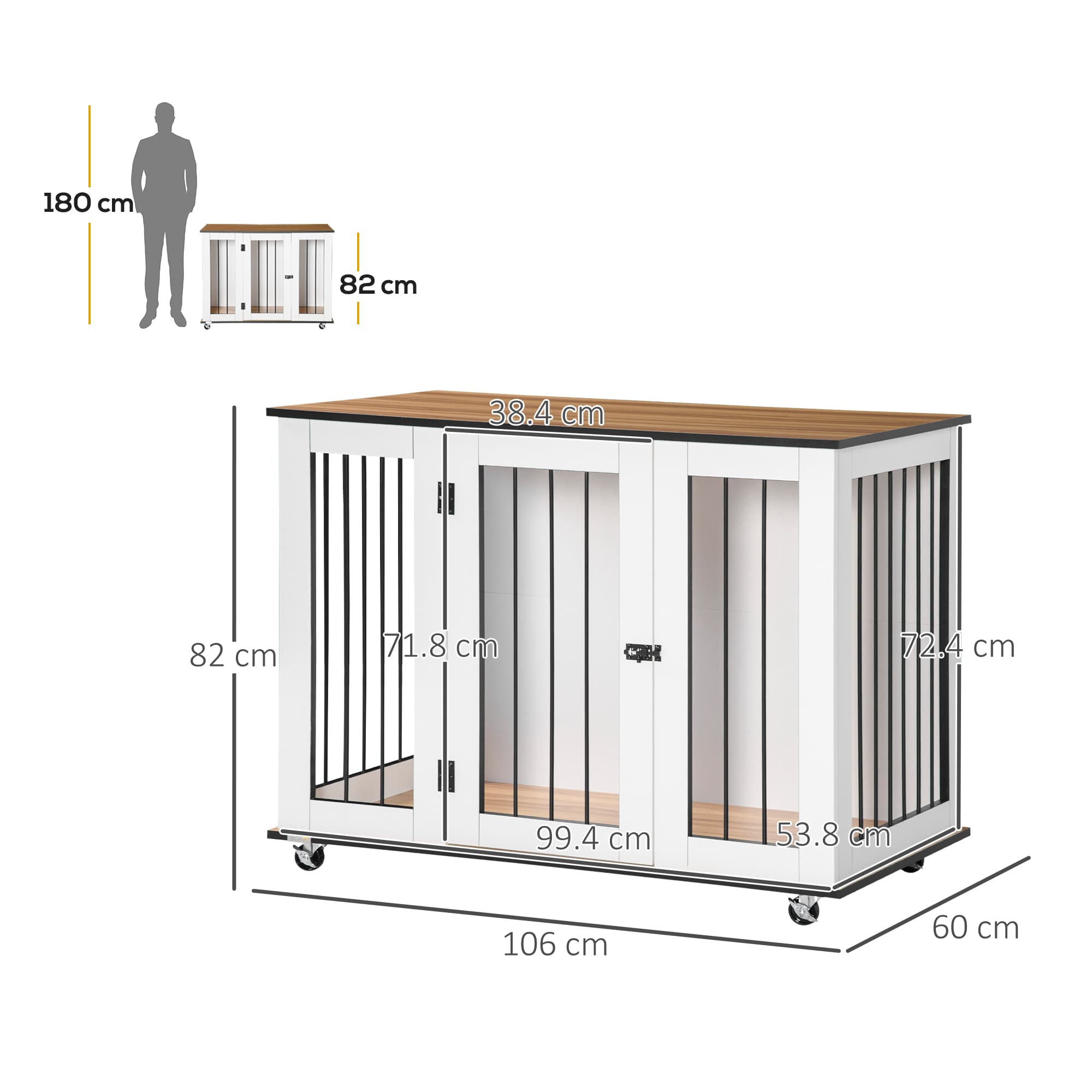 White Furniture-Style Dog Crate and Side Table with Castors - image 3
