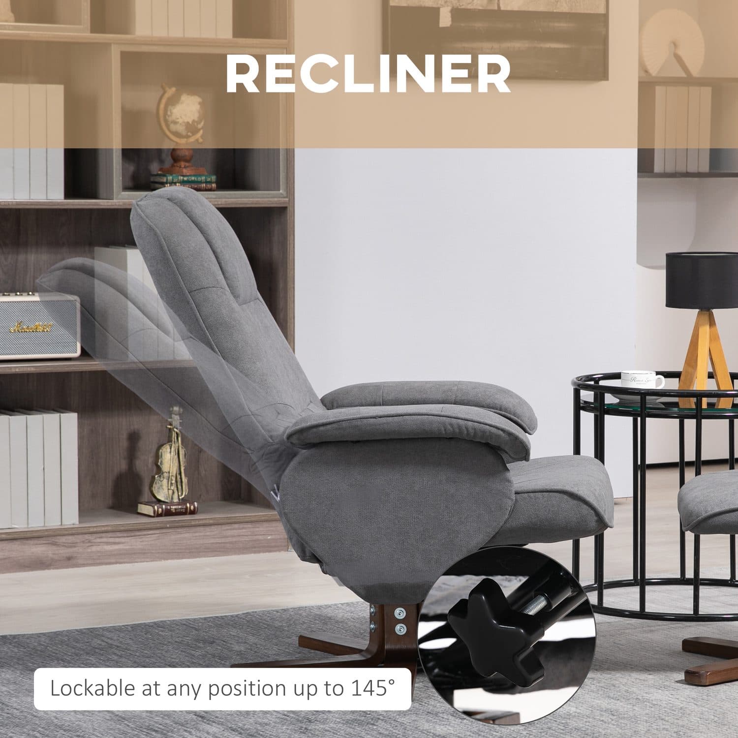 Grey Swivel Recliner & Footstool - image 1
