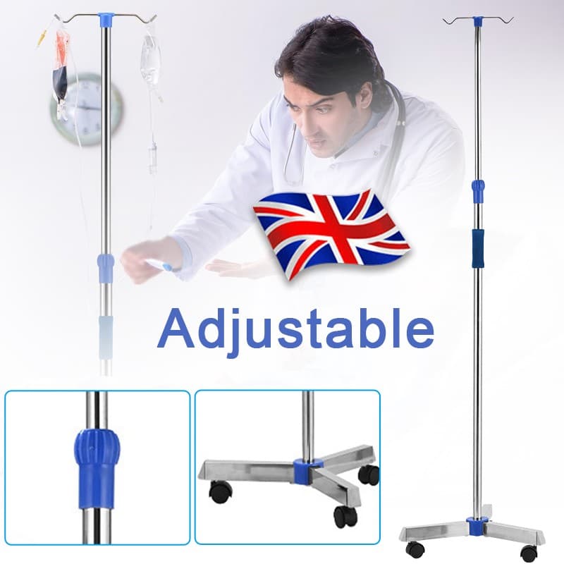 Adjustable IV Drip Stand with Multi-Hook Wheeled Base