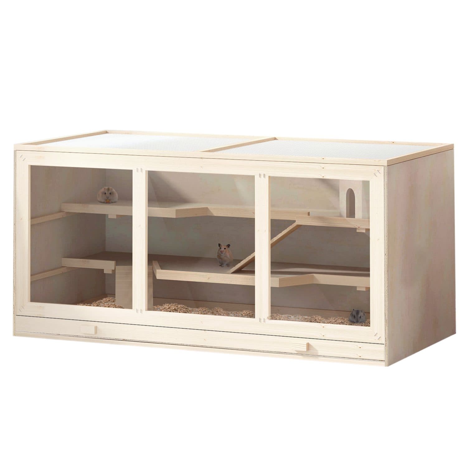 PawHut Two-Level Wooden Hamster Cage with Run
