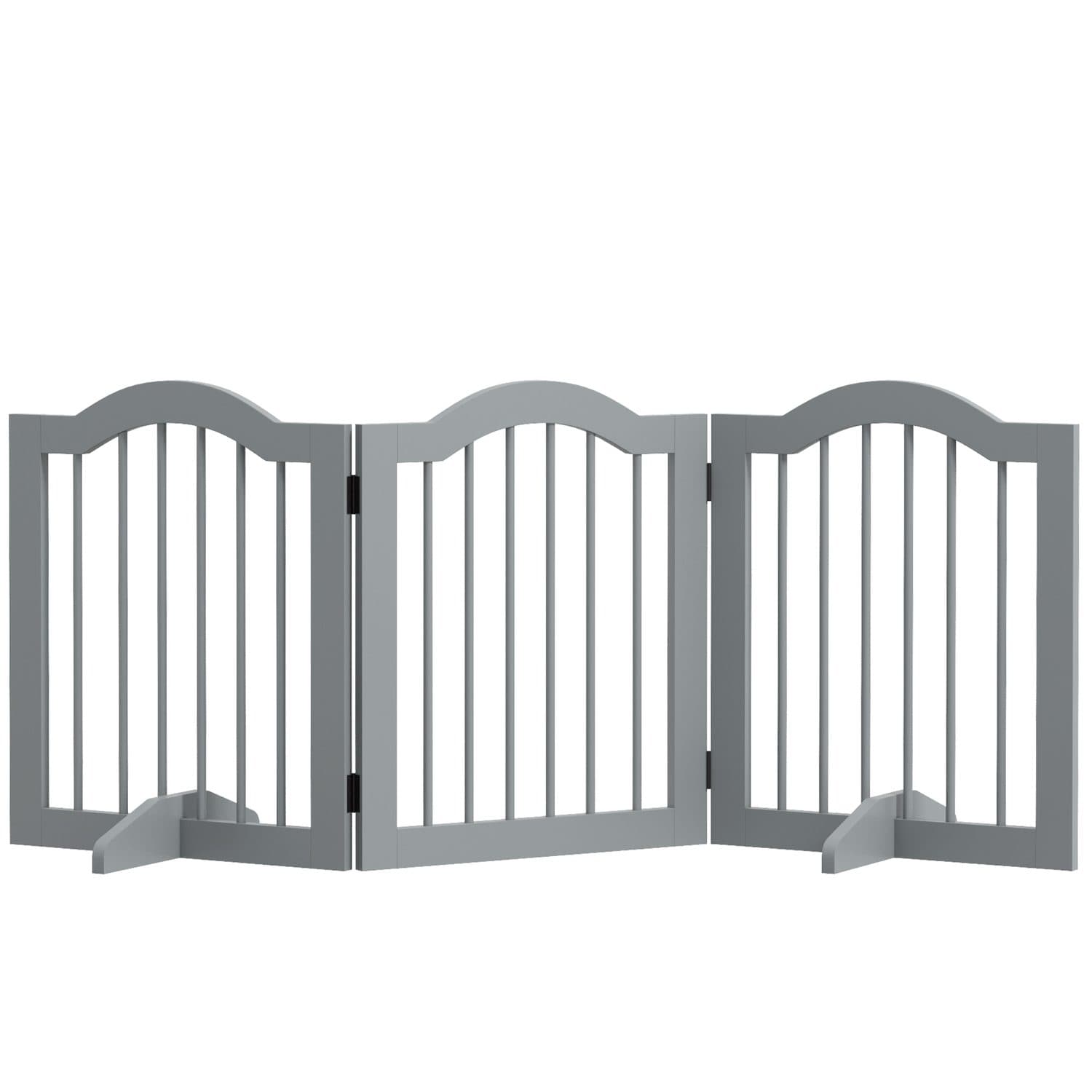 PawHut Freestanding 3-Panel Wooden Dog Gate in Light Grey