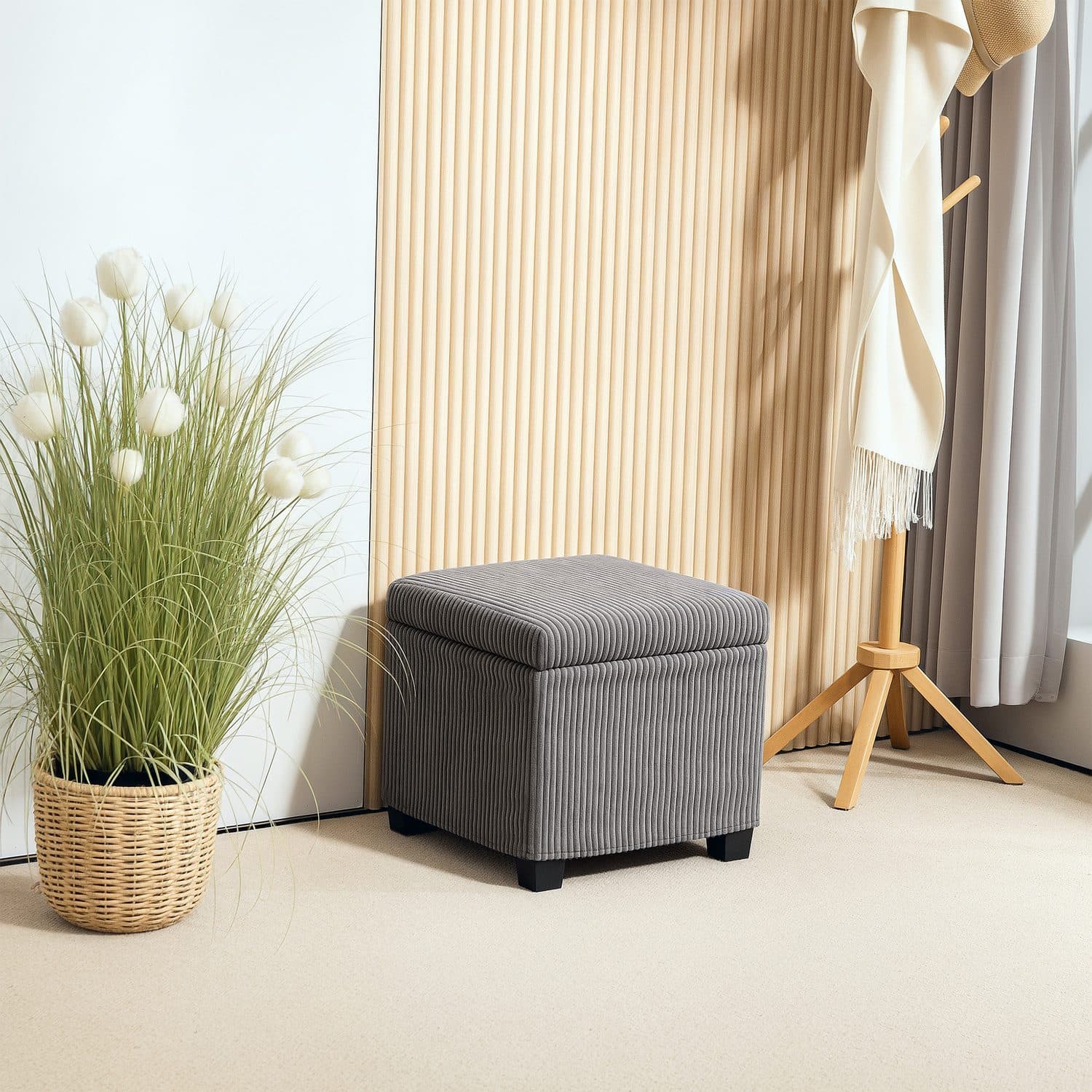 Chunky Corduroy Storage Ottoman with Lift-Off Lid, Grey - image 1