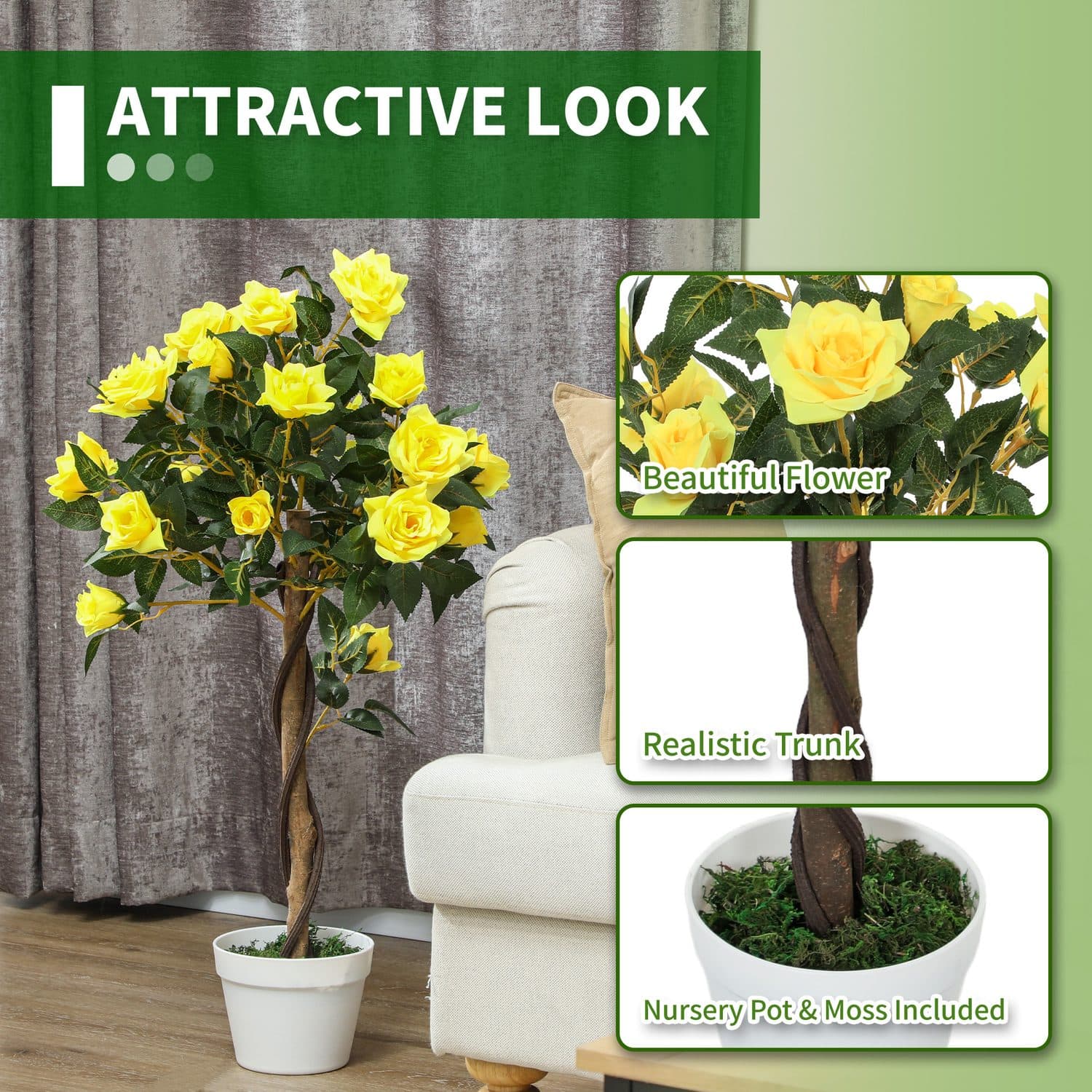 90cm Artificial Yellow Rose Plants - image 3