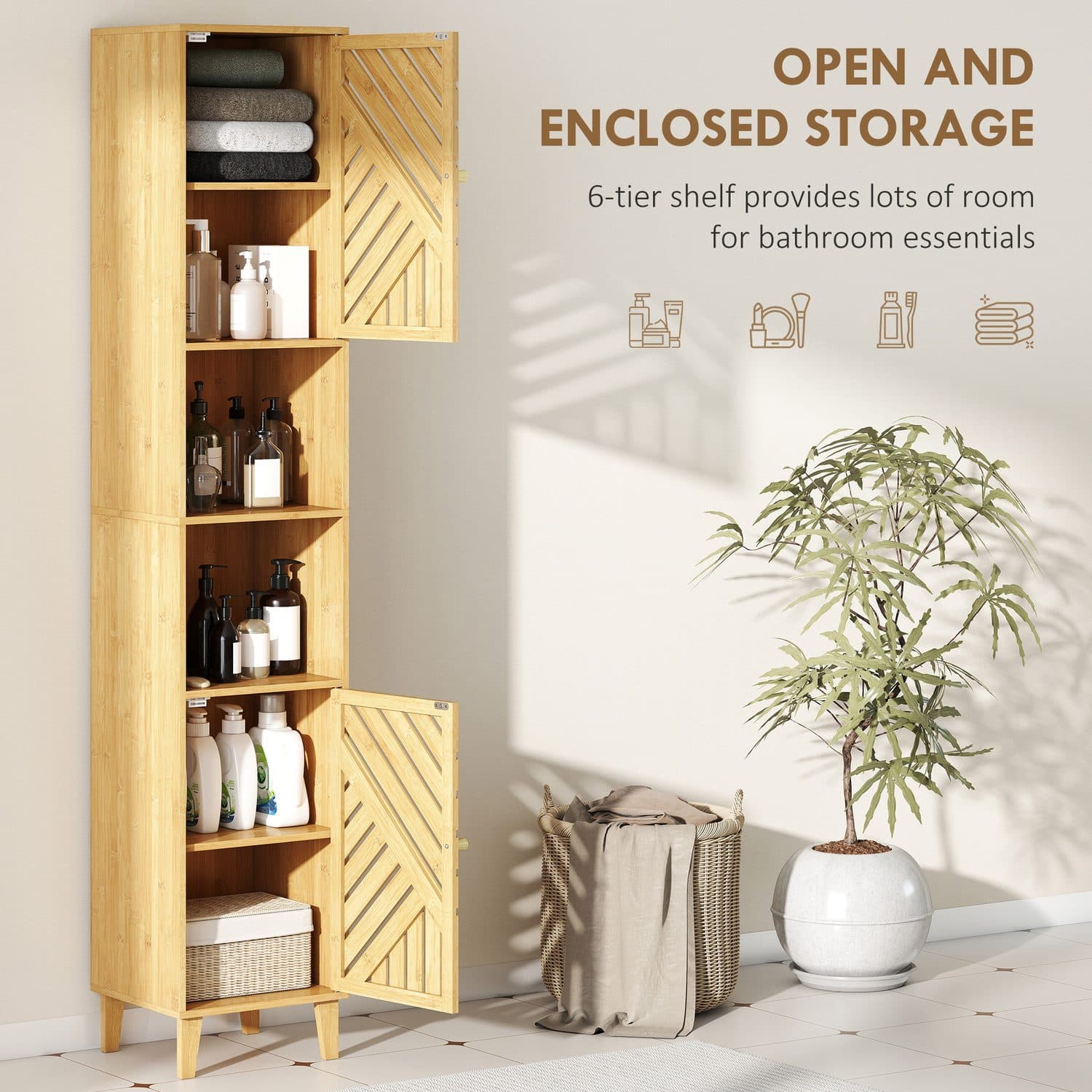 Tall Bamboo Bathroom Cabinet - image 1