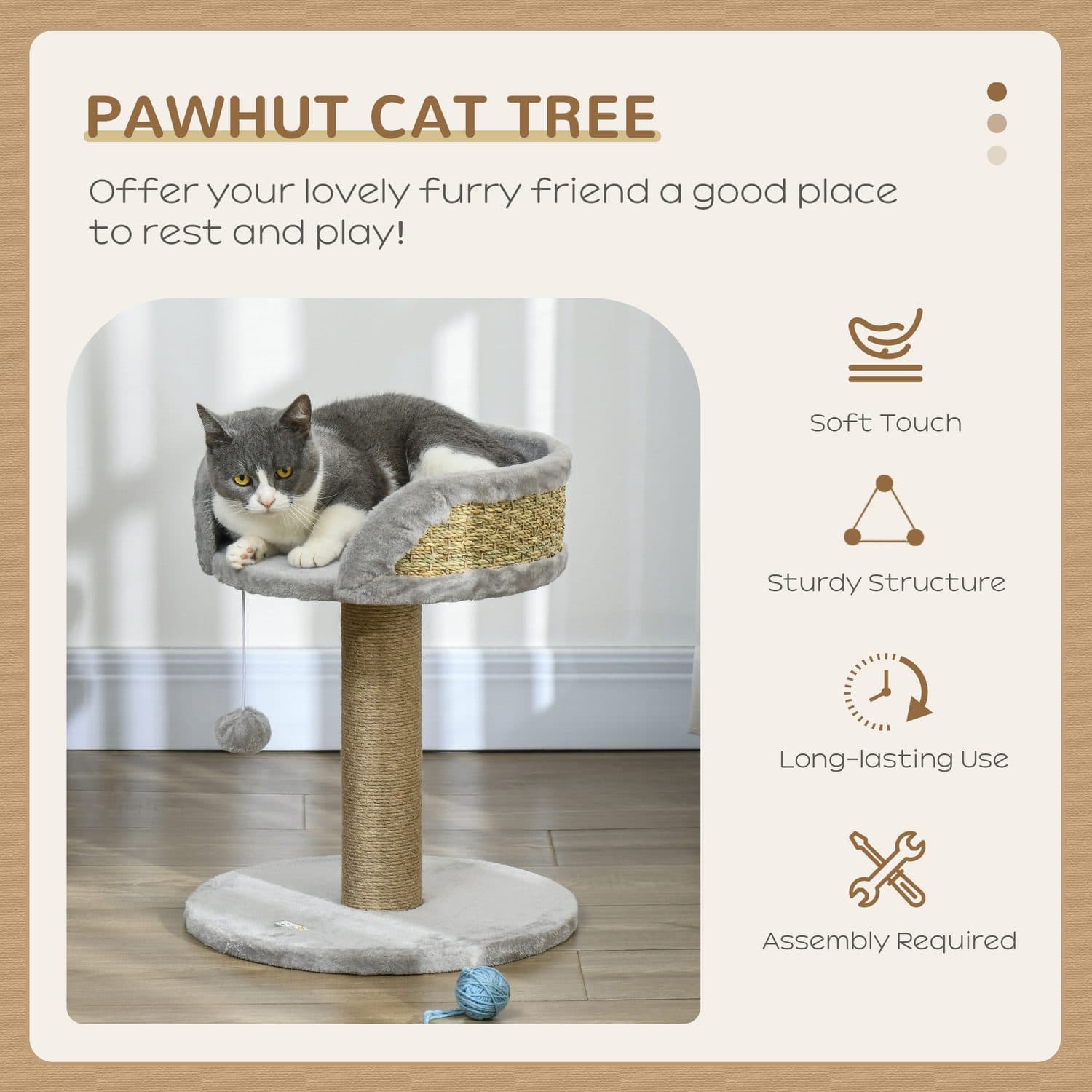 PawHut Cat Tree Tower With Jute Rope Scratching Post - image 4