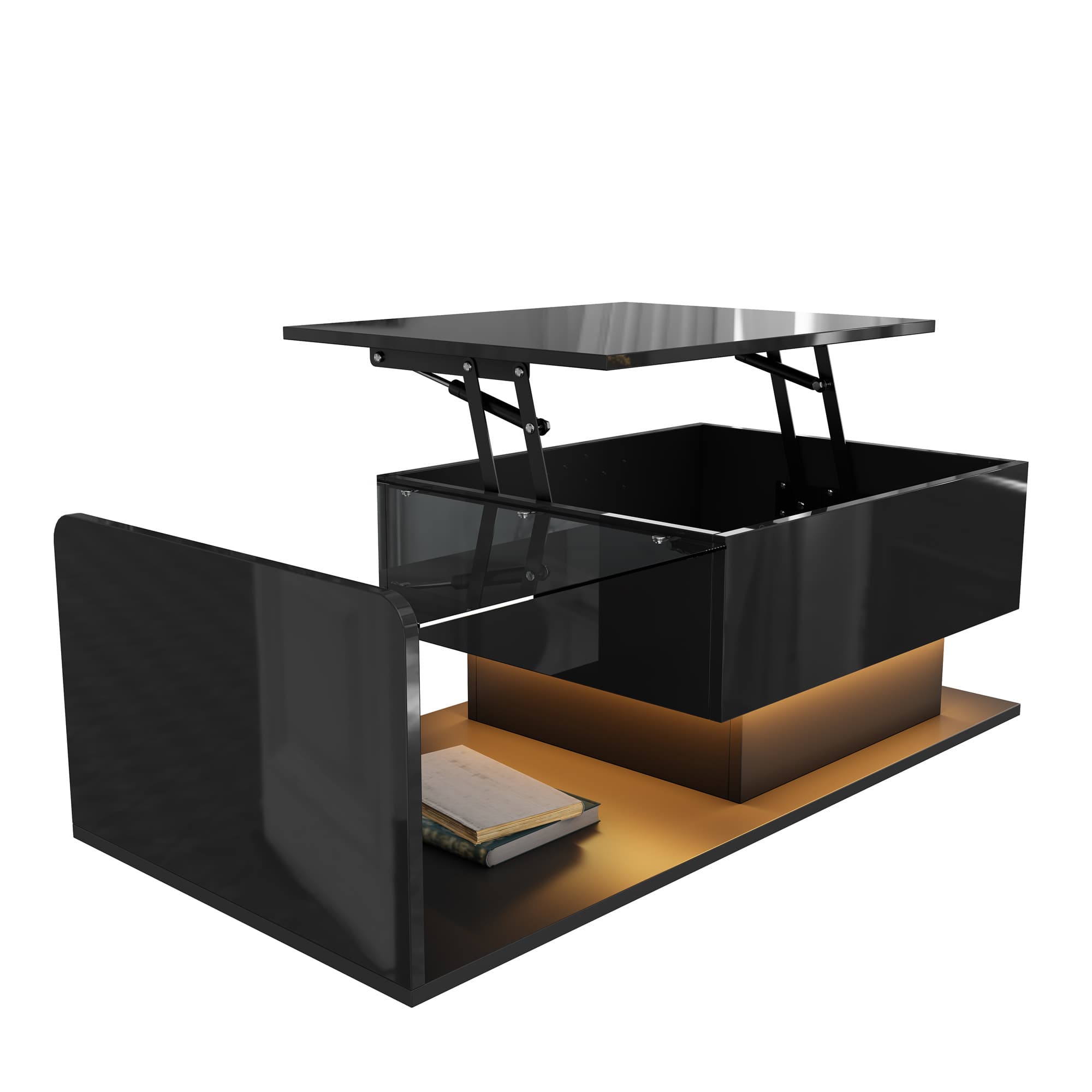 High-Gloss LED Lift-Top Coffee Table - Black
