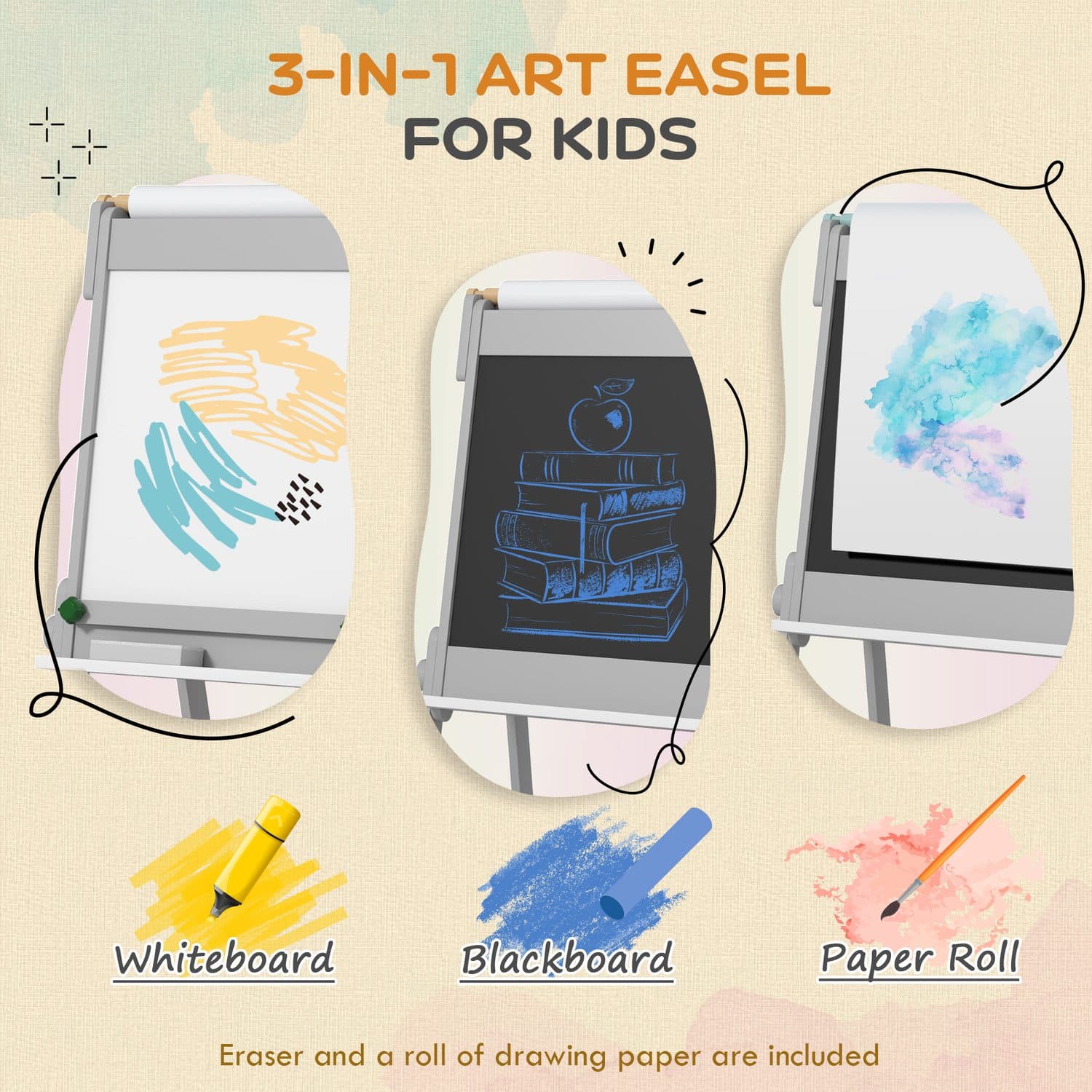 Grey Double-Sided Kids Art Easel With Chalkboard and Storage Bins - image 5