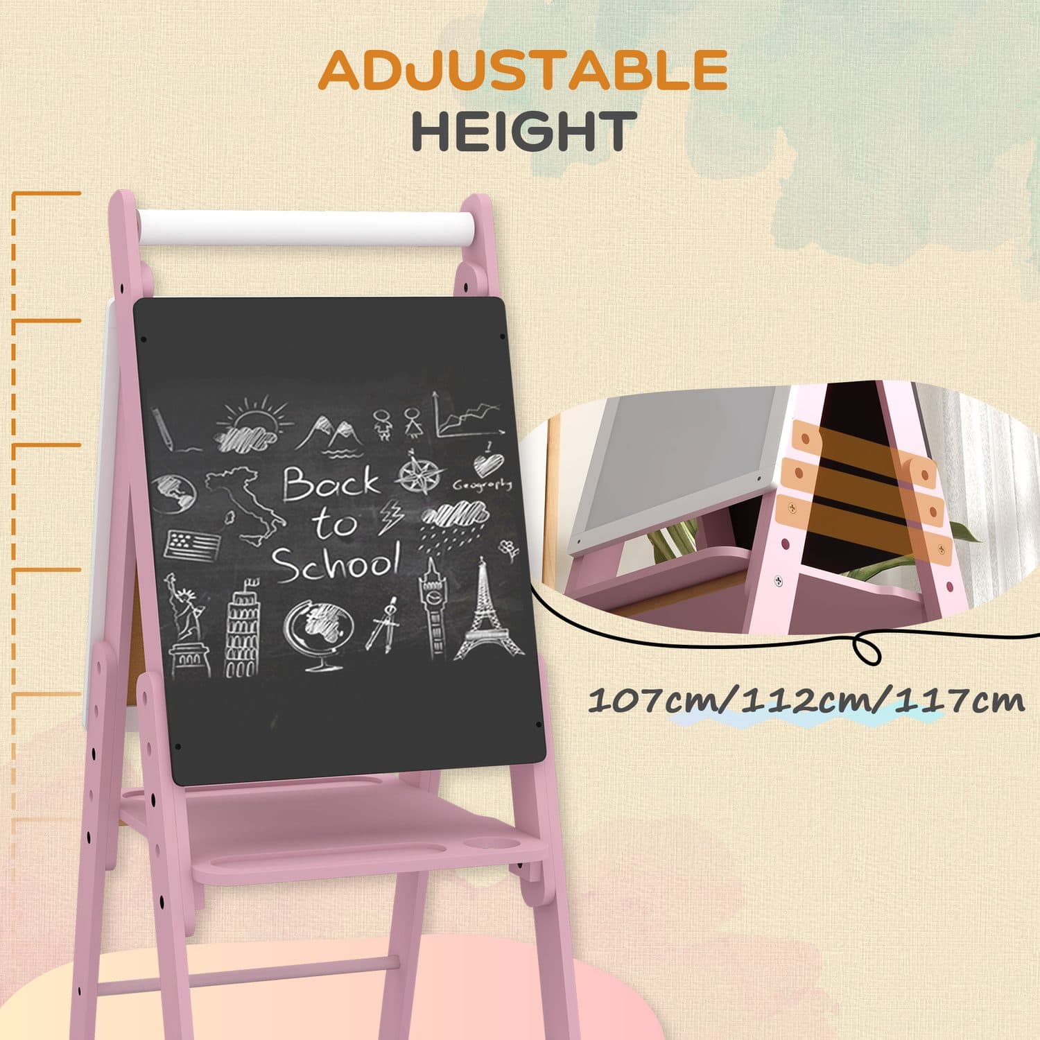 3-in-1 Pink Kids Easel With Whiteboard, Chalkboard and Paper Roll - image 5