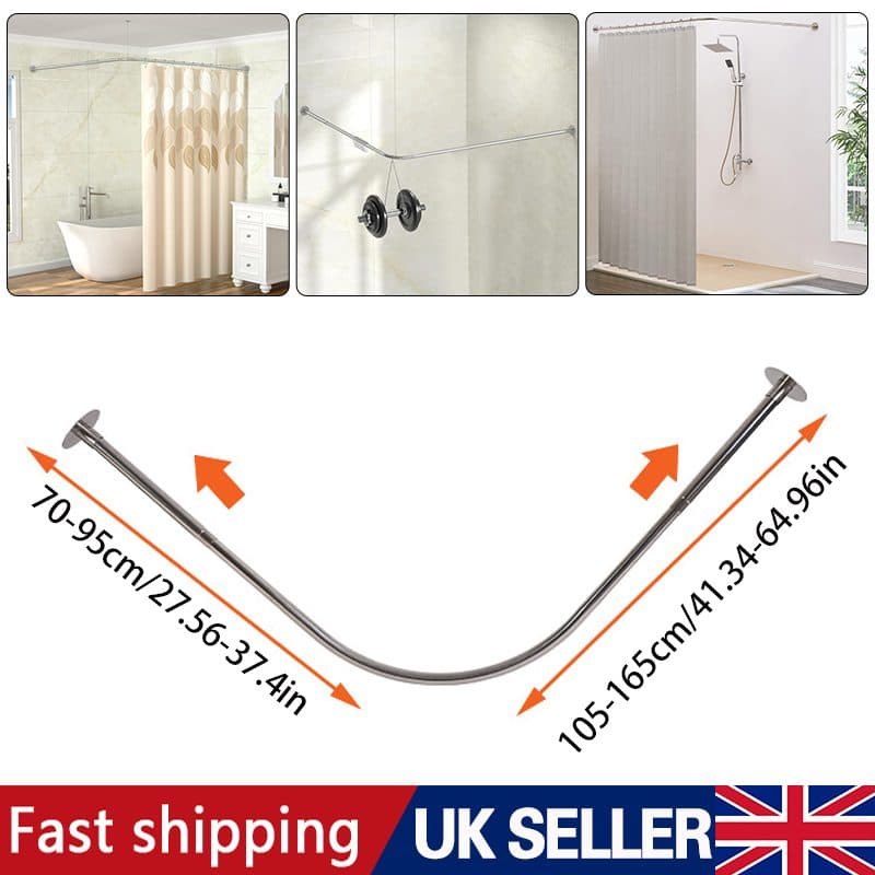 Adjustable L-Shaped Shower Rail for Corner Bath Spaces - Silver