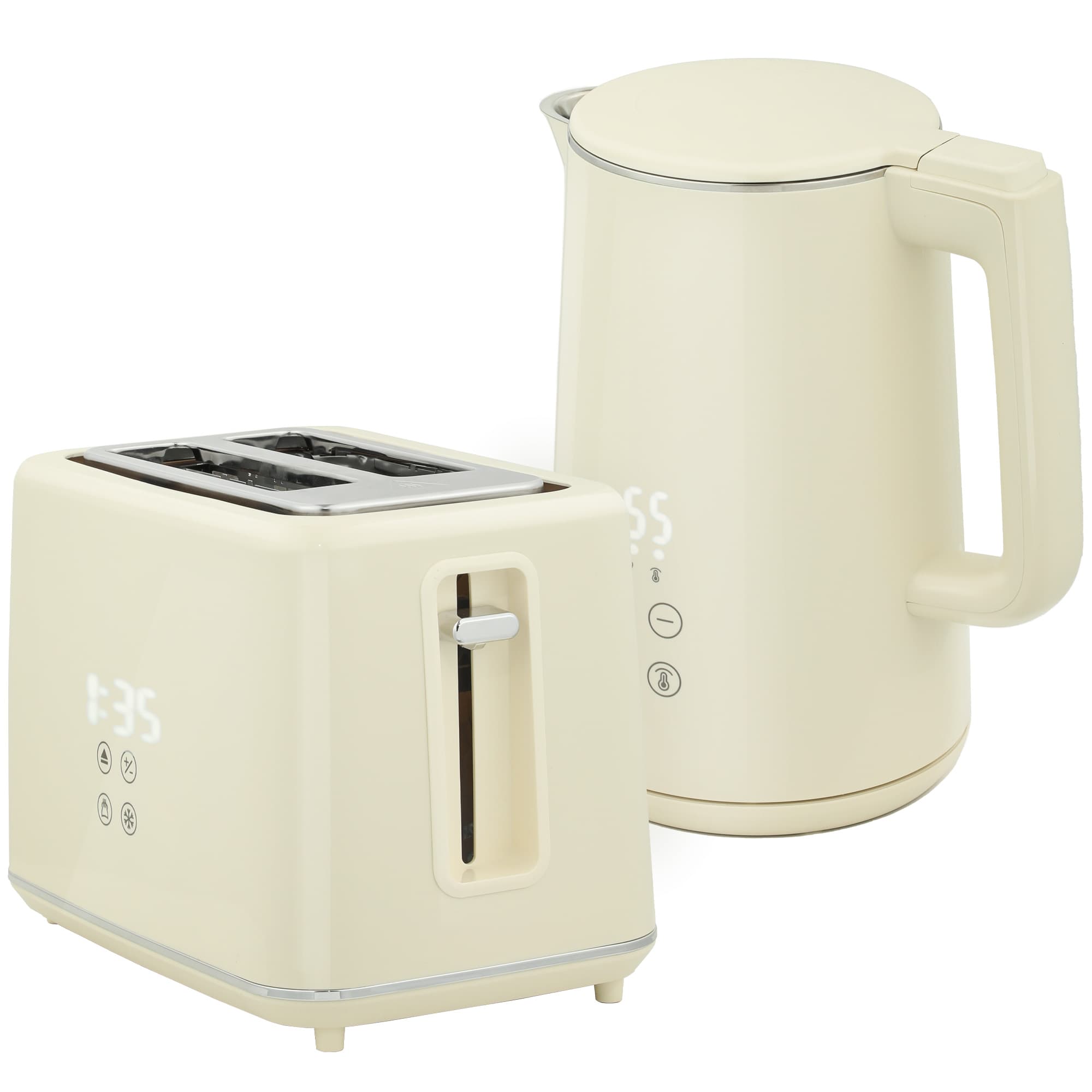 Beige Digital Kettle and 2-Slice Toaster Set