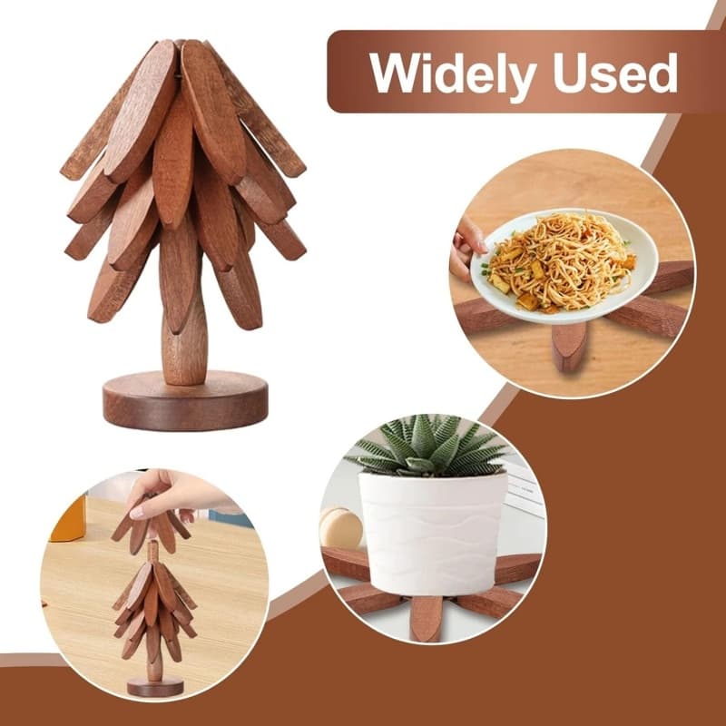 Wooden Christmas Tree Trivet and Coaster Set - image 3
