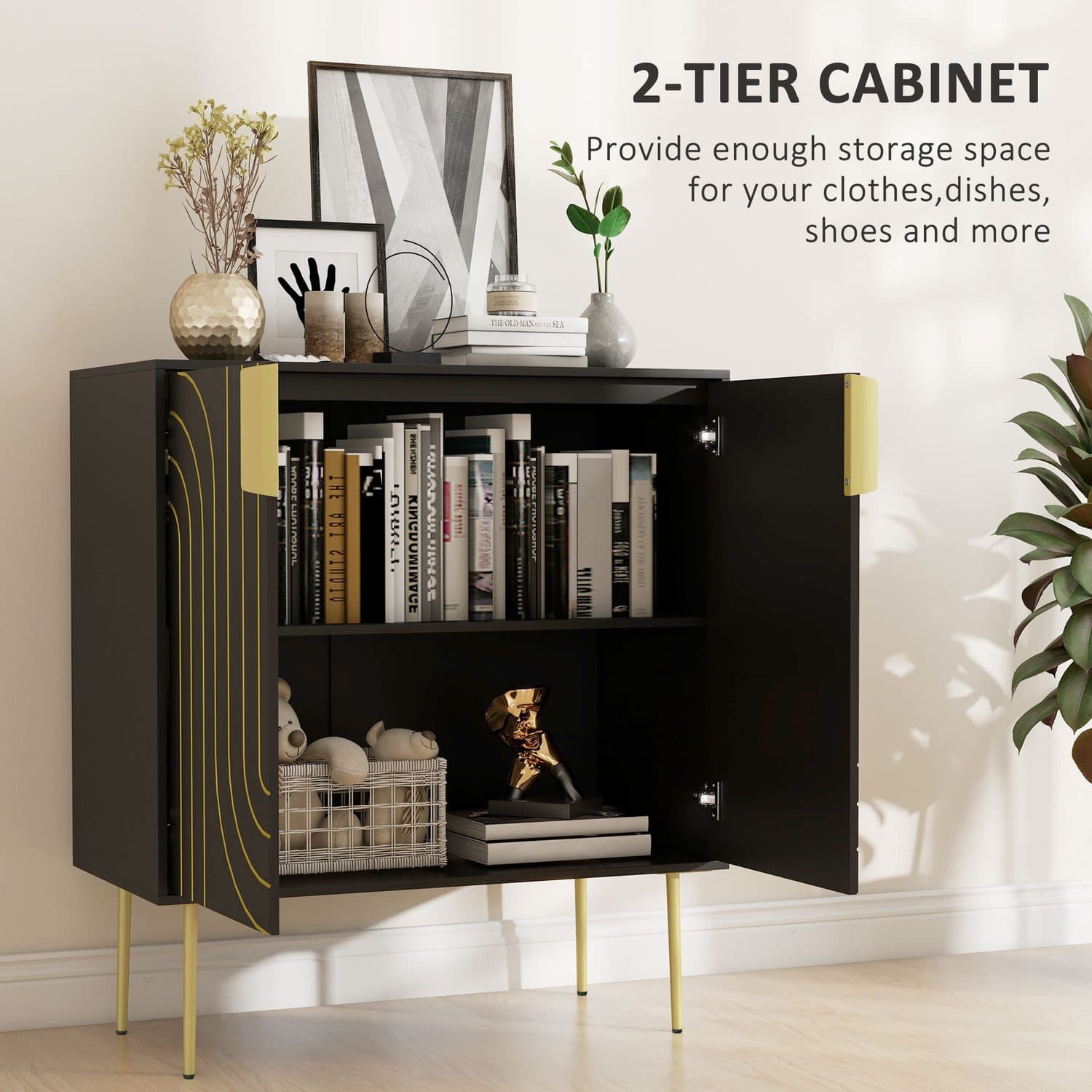 Art Deco Inspired Sideboard in Black and Gold Tone - image 4