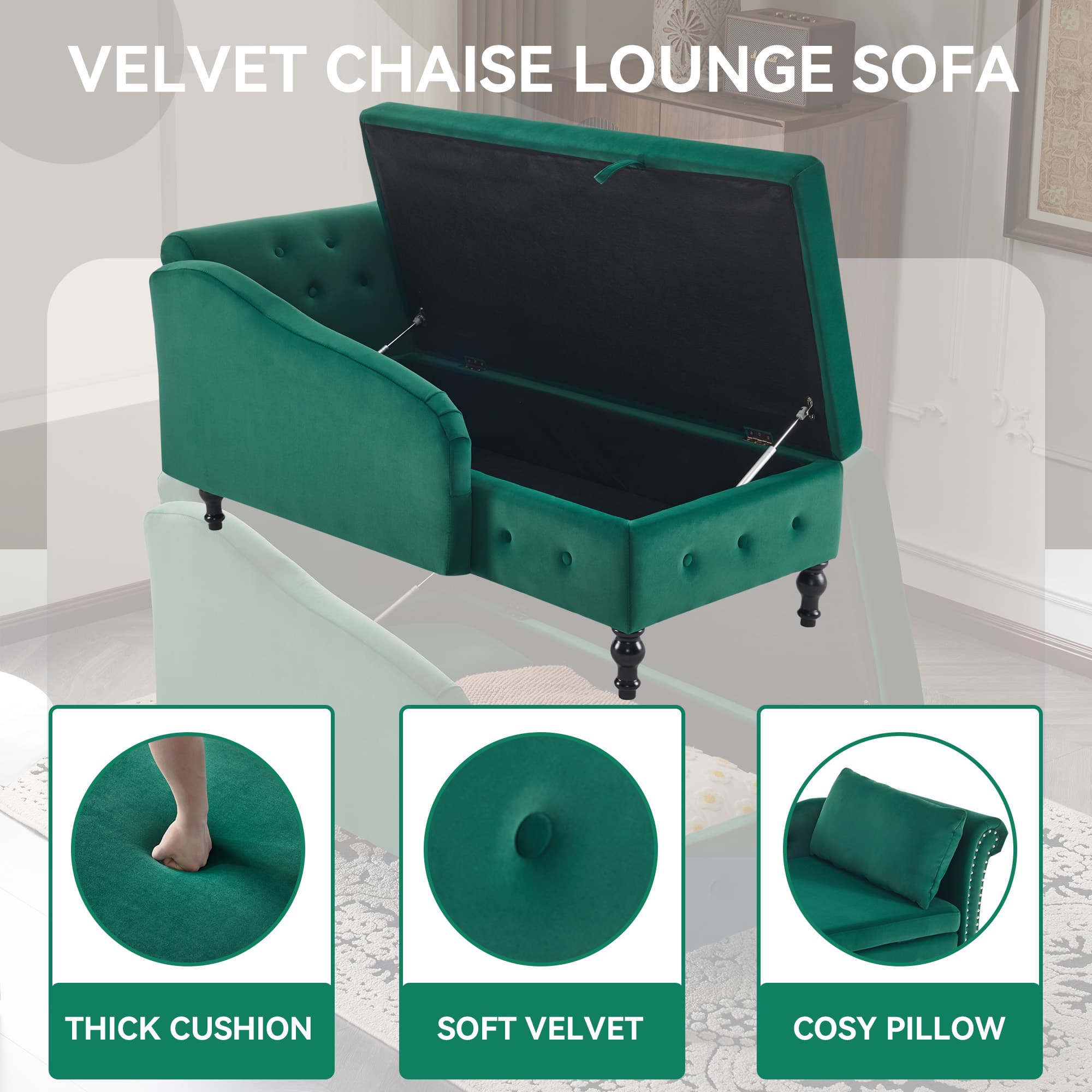 Velvet Chaise Lounge with Hidden Storage - image 3