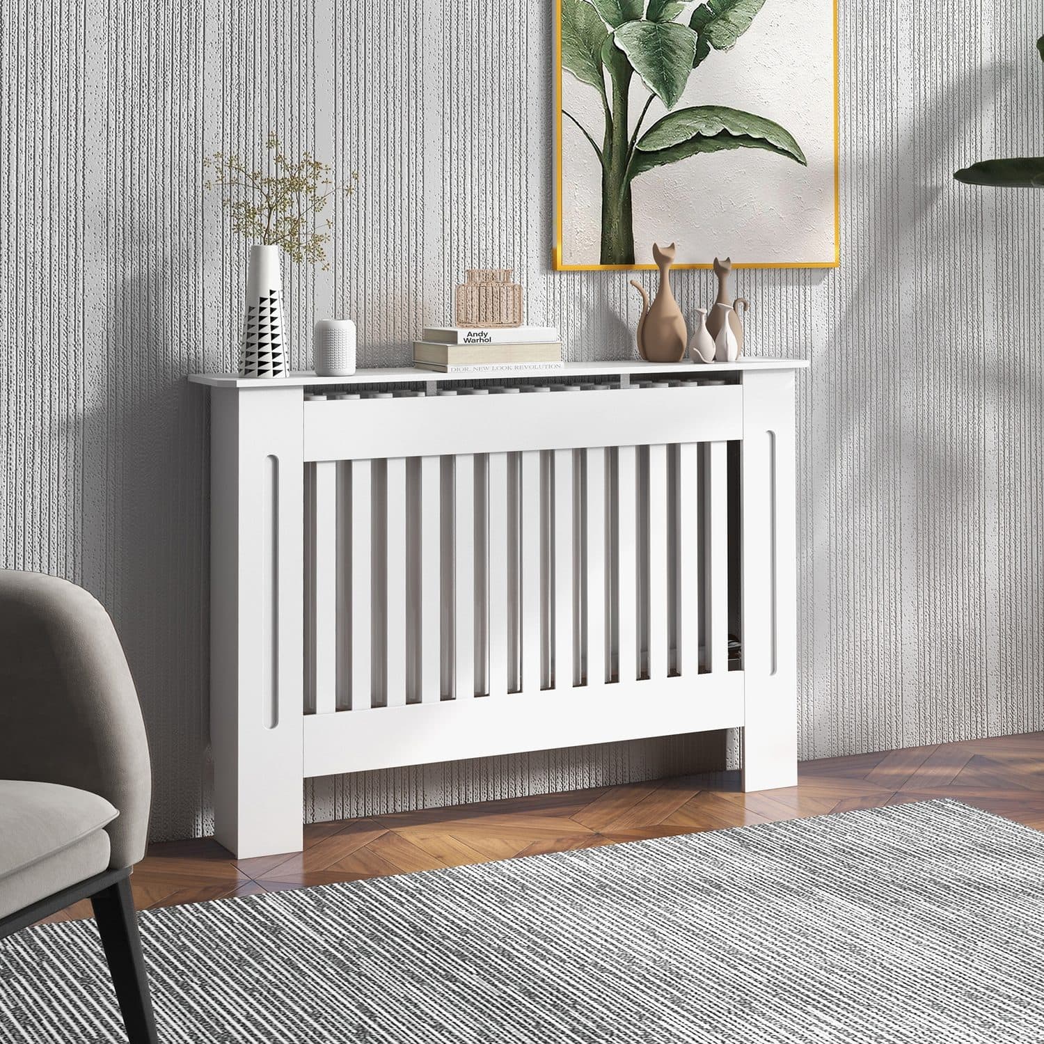 White Slatted Radiator Cover - image 4