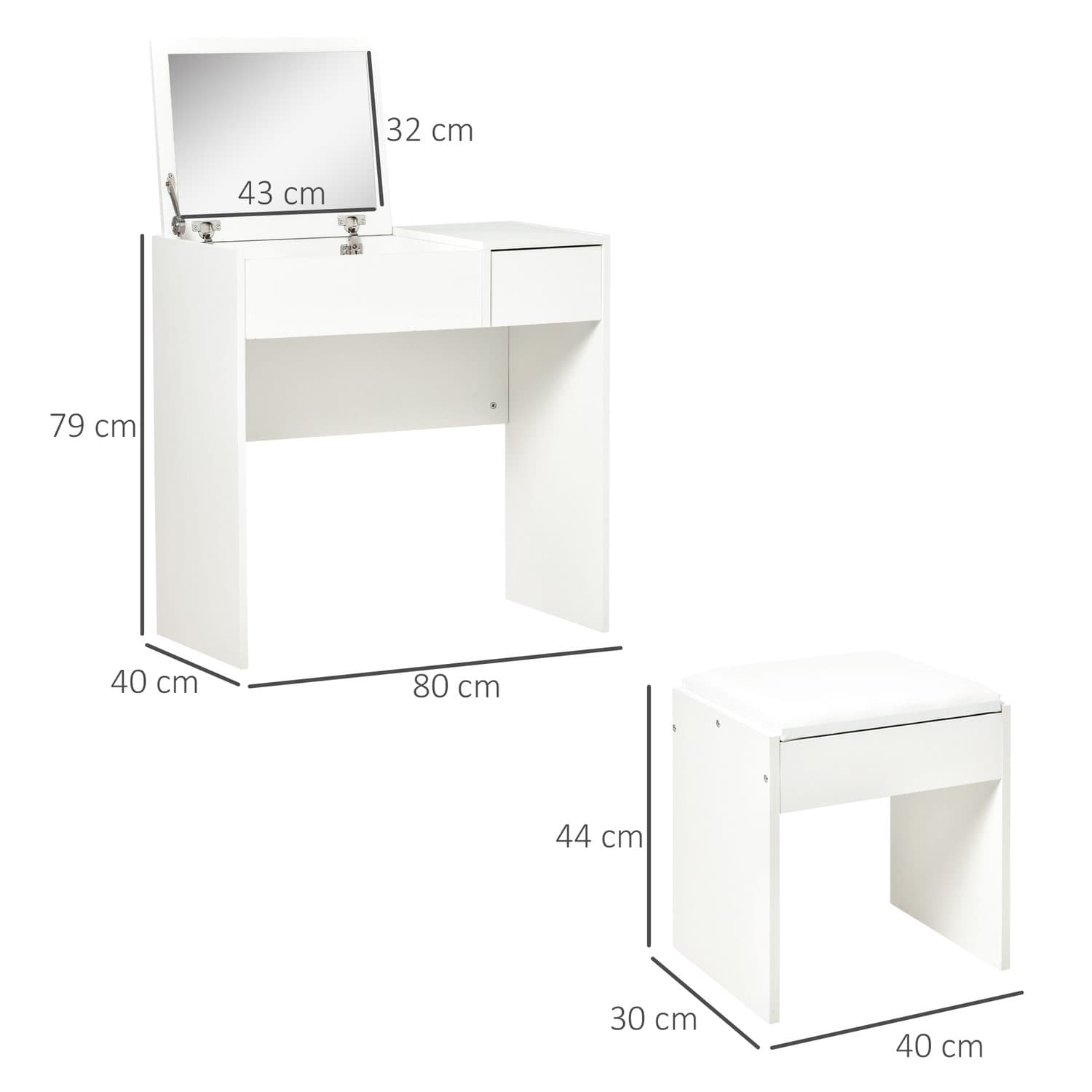 White Vanity Table Set with Concealed Flip-Up Mirror - image 5