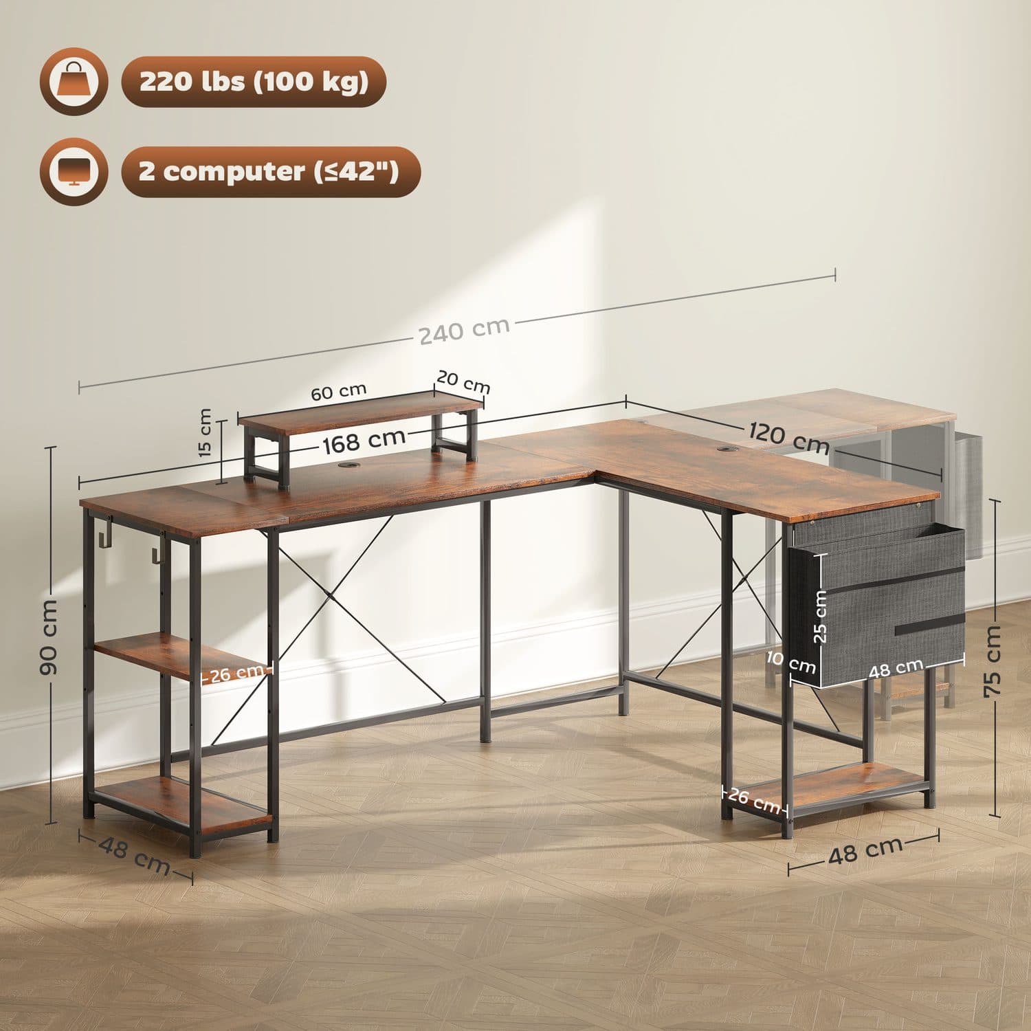 Reversible L-Shaped Desk & 2-Person Workstation - image 3