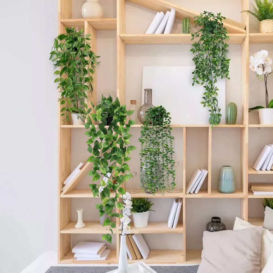 Four Trailing Faux Plants in Wall Pots for Easy Indoor Greenery - image 1