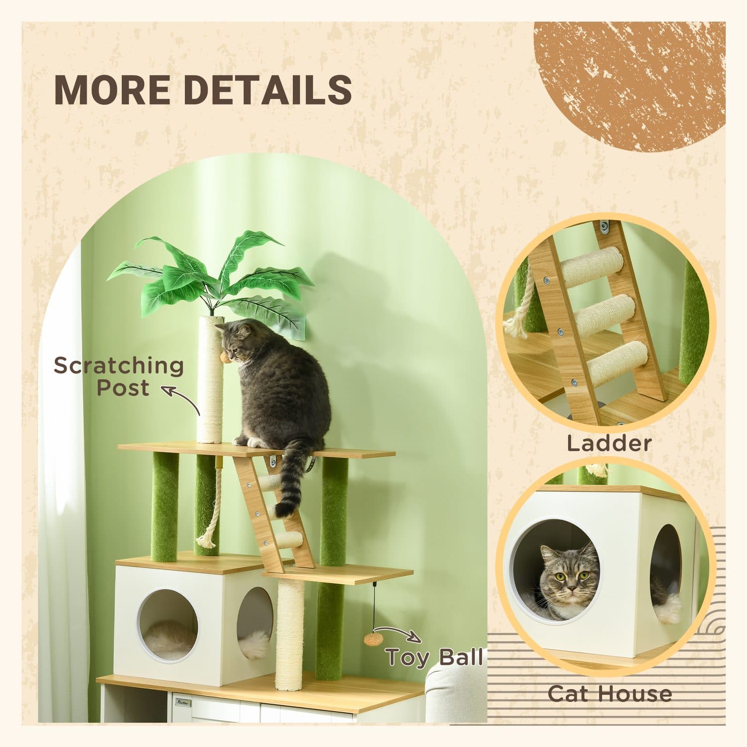 PawHut 2-in-1 Hidden Cat Litter Box & Cat Tree - image 2