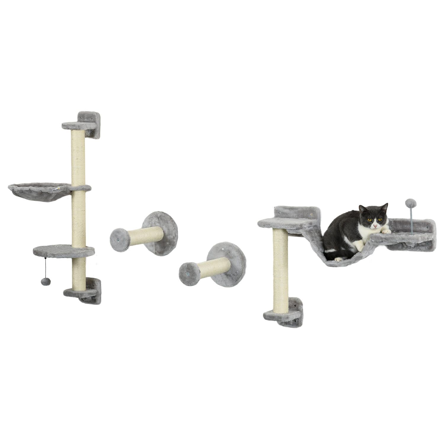 Wall-Mounted Cat Set with Hammock, Perches and Scratching Posts