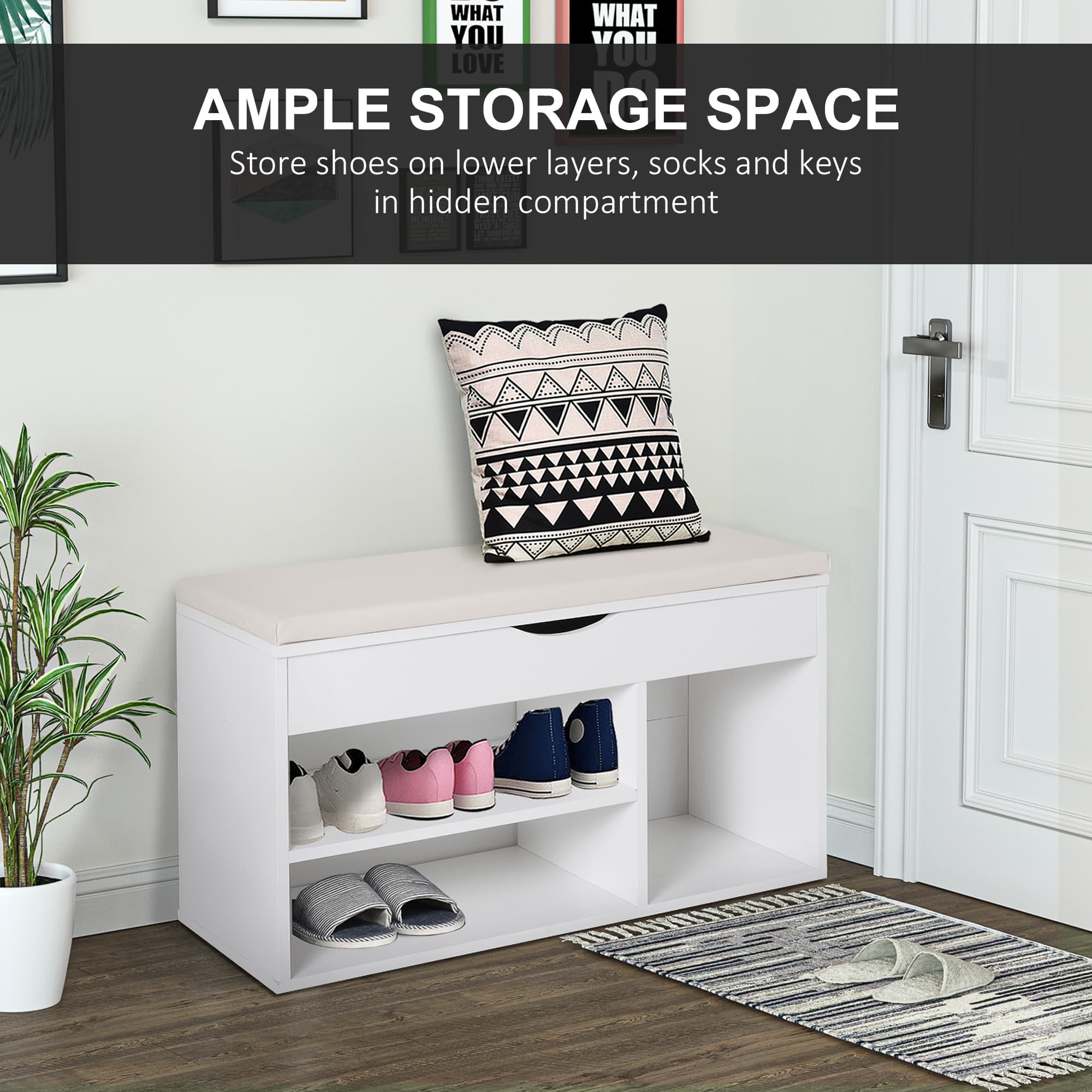 White Shoe Storage Bench for Tidy Hallways - image 4