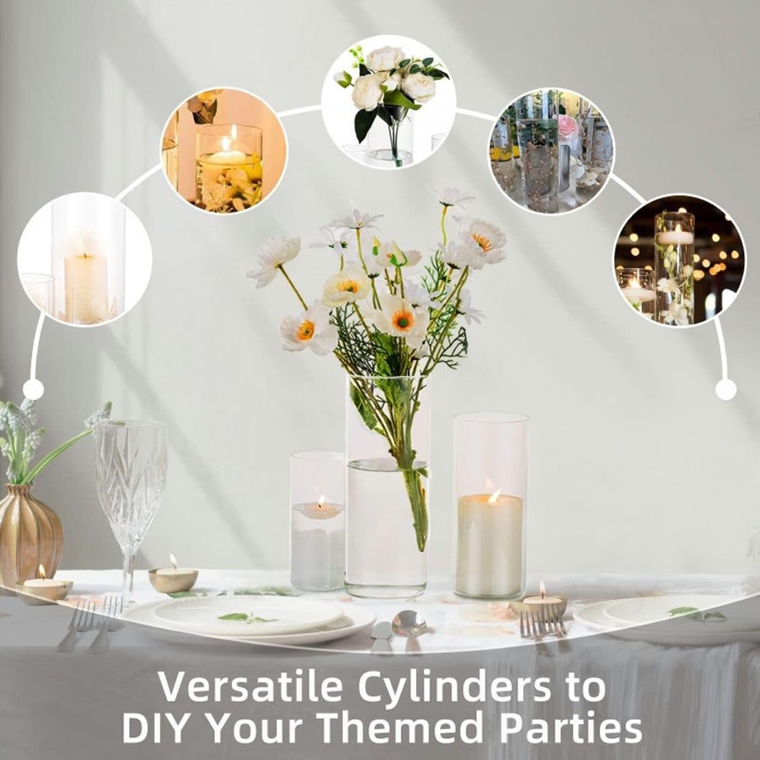 Set of 6 Clear Glass Cylinder Candle Holders in Three Heights - image 1